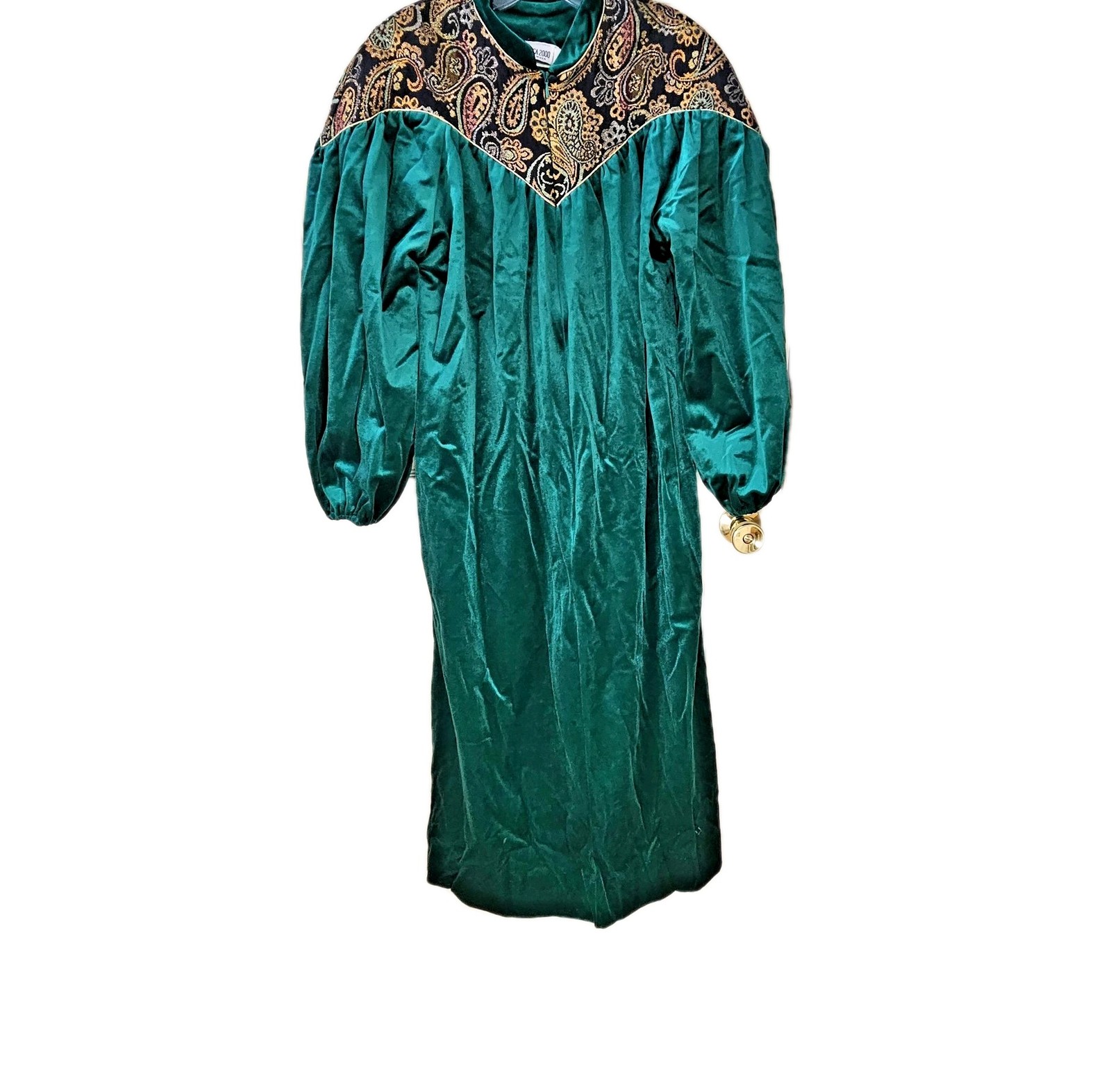 Vintage MCM Velour Embroidered Bathrobe Emerald Green Women’s Petite USA