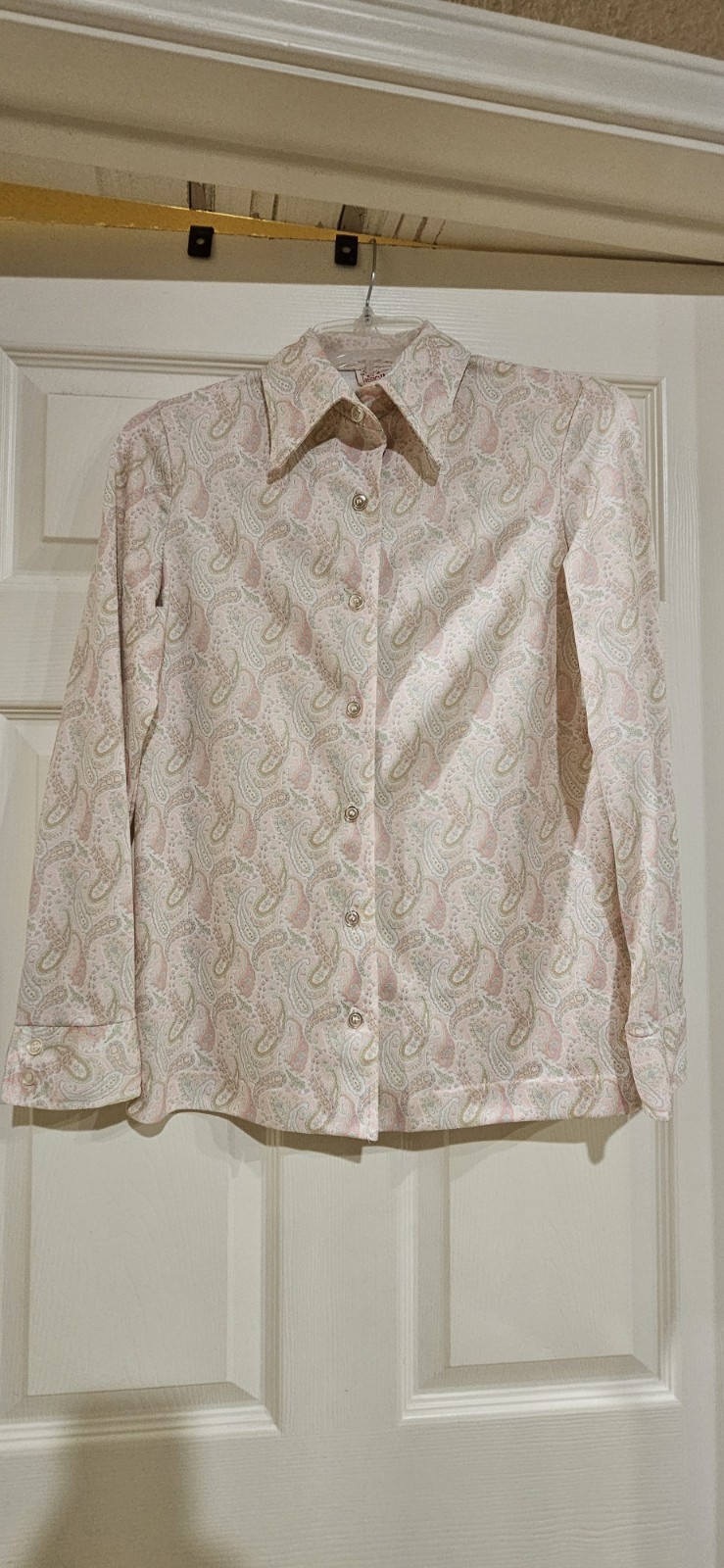 Vintage Jane Colby Sz 9/10 Pink/ Cream Paisley Long Sleeve Blouse Polyester