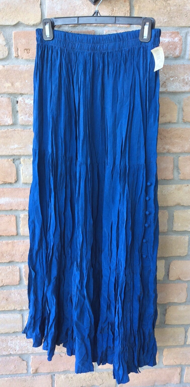 NEW VTG 80s Ropa Blue Jewel Tone Broomstick Maxi Skirt Sz M USA Rayon NWT $172