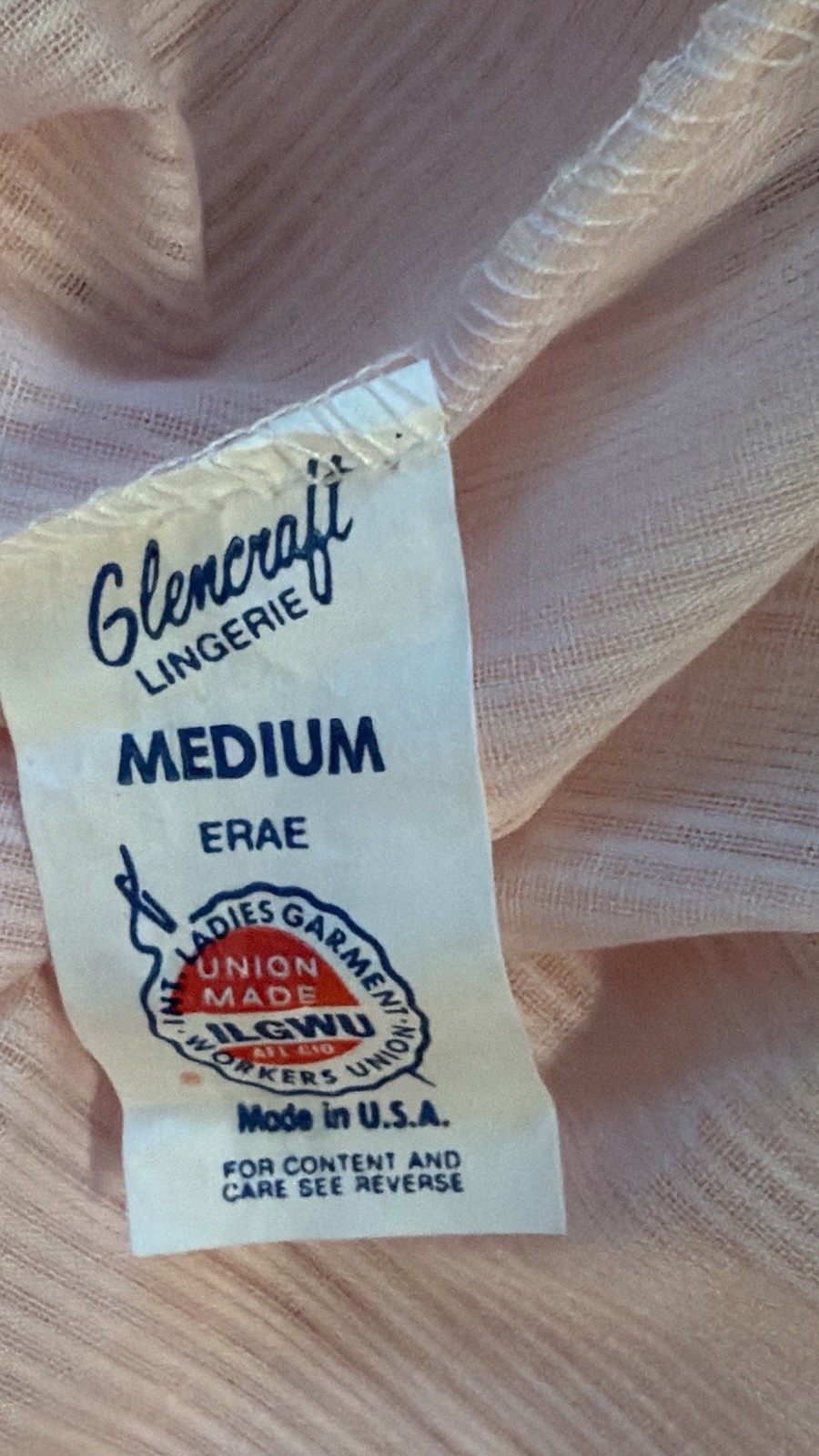 Vintage 80s Glencraft Pink Nightgown sz M V-Neck Sleeveless Lace Trim ILGWU USA