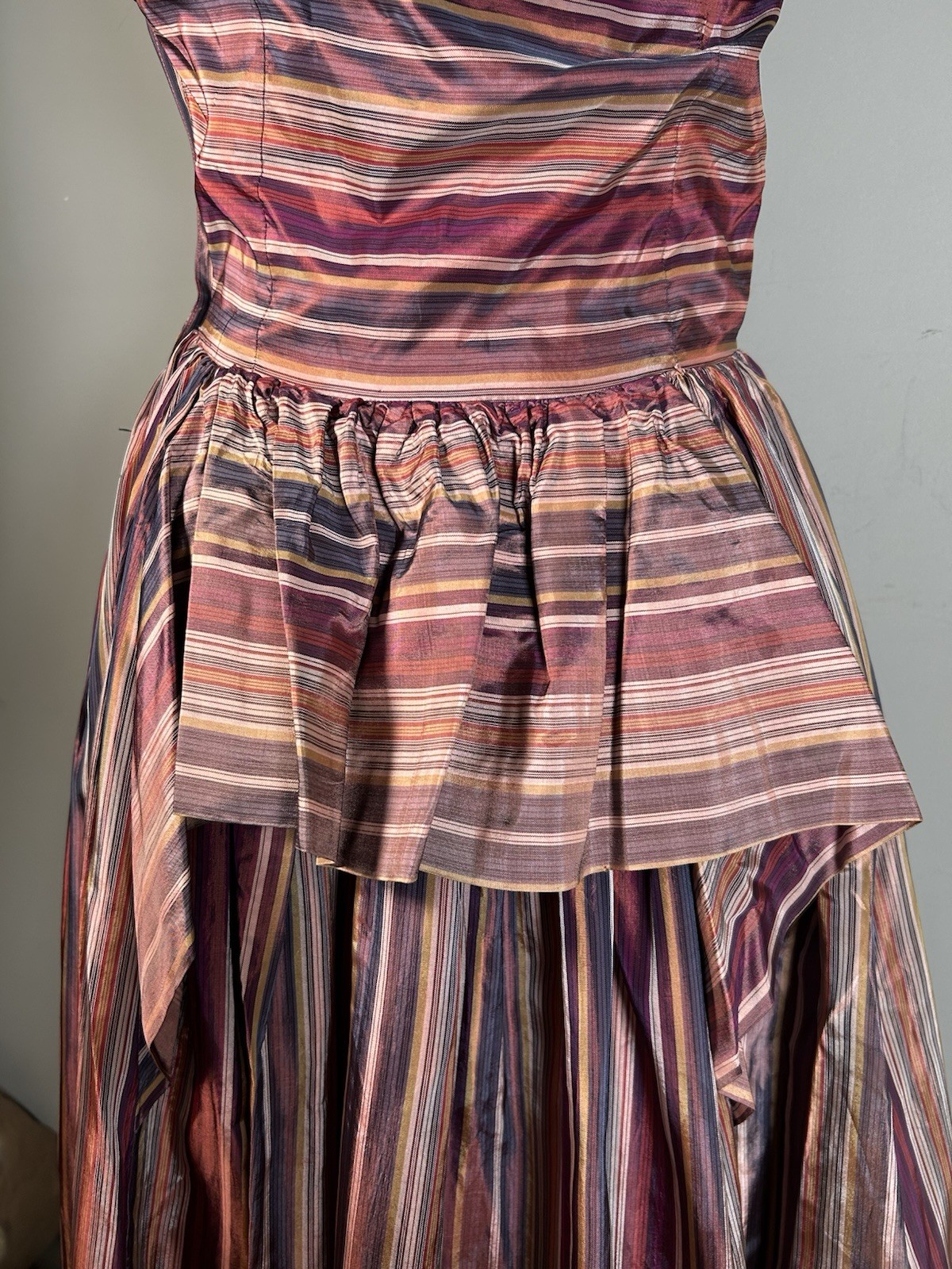 VTG 1940s Emma Domb Party Lines Stripes Taffeta Halter Ball Gown Full Skirt S