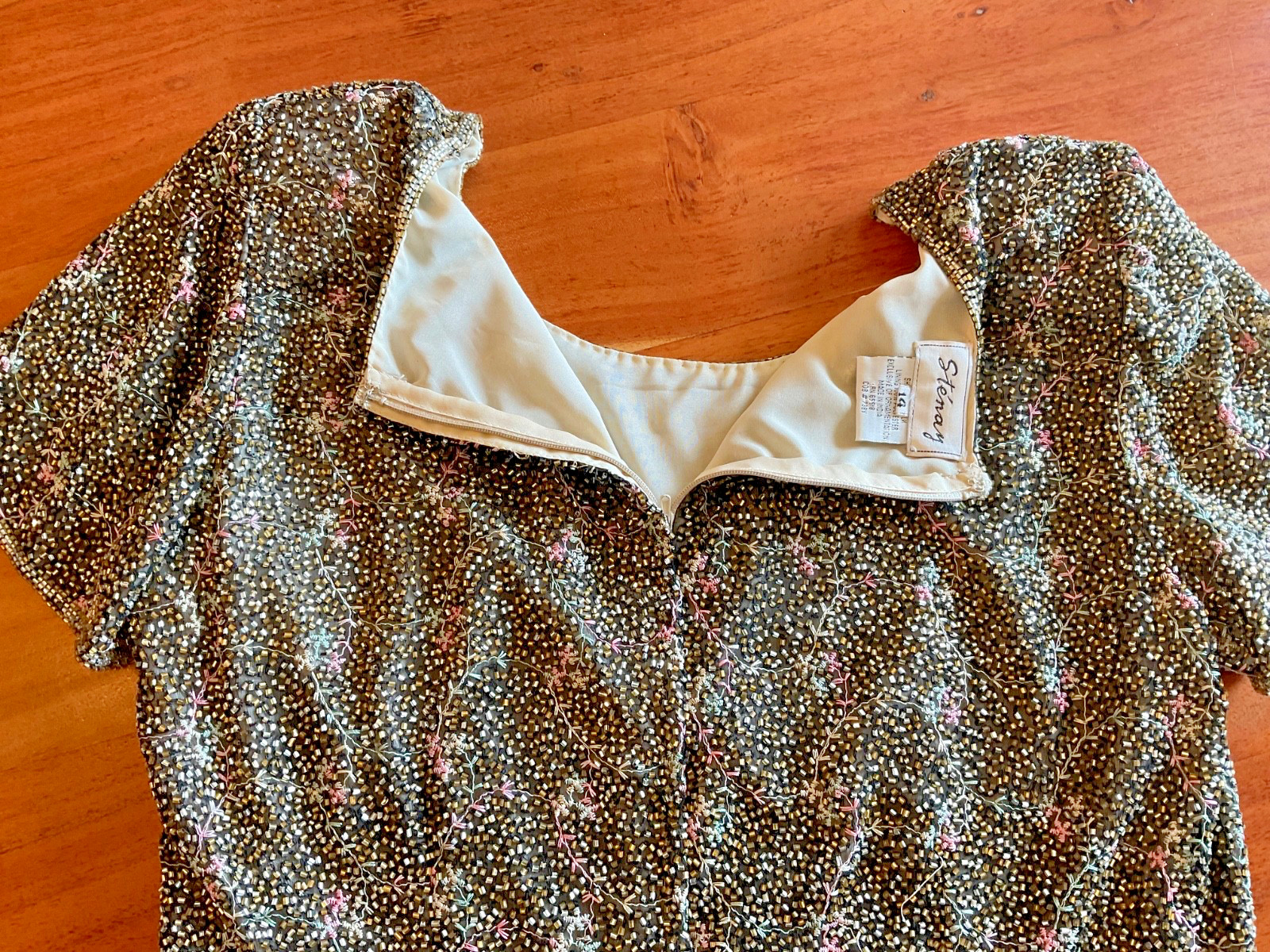 Vintage 1980s Stenay 100% Silk Beaded and Sequined Top Blouse Size 14 Petite