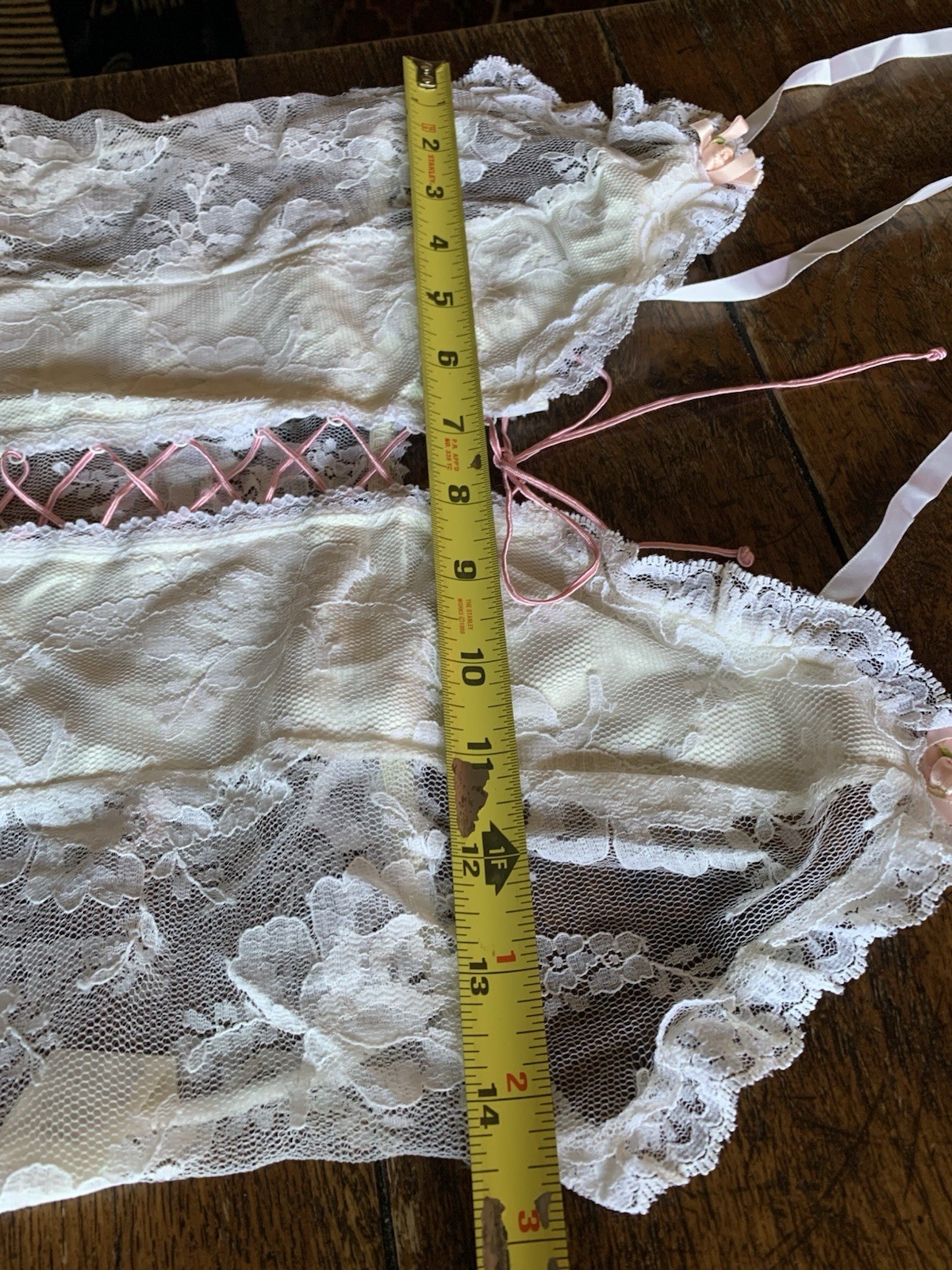 Vintage Emil Bole Corset Panties White Lace Rose Lingerie Lace Up Size Large