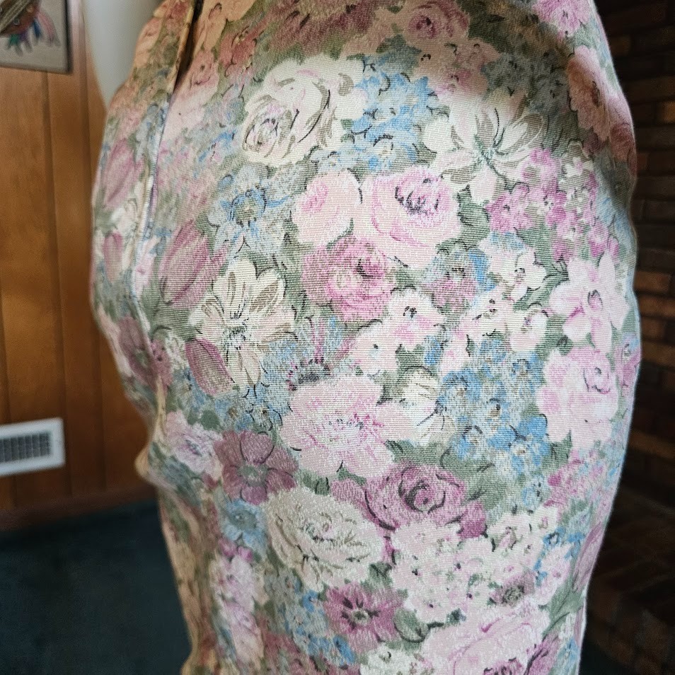 Vtg 80s Granny Cottage Floral Brat Pack High Waisted Secretary Pencil Skirt M