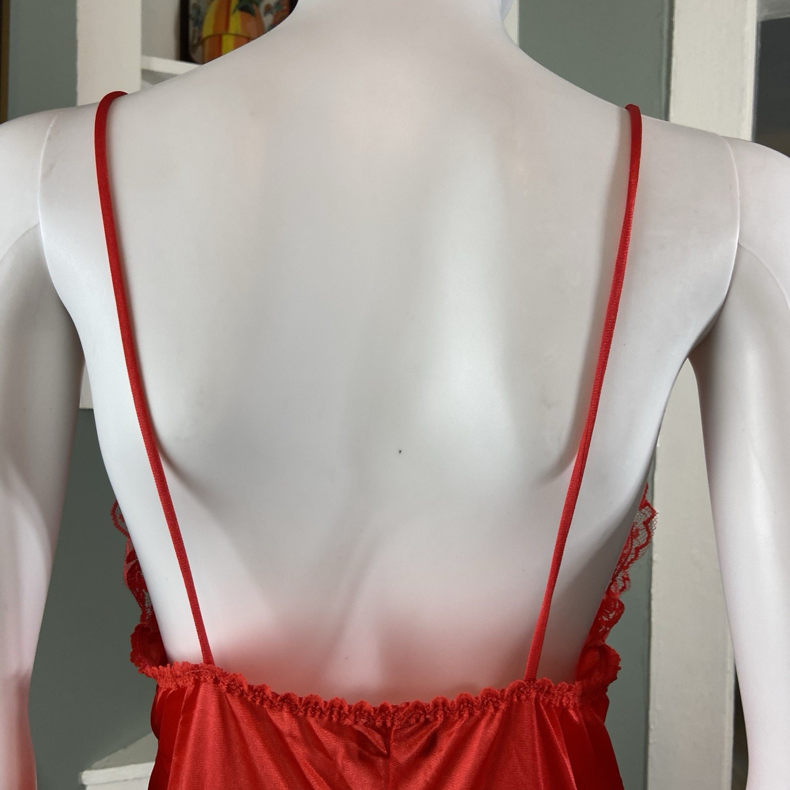 Vintage 80s Stroke of Midnight Sheer Lace Nylon High-Low Negligee Lingerie Large