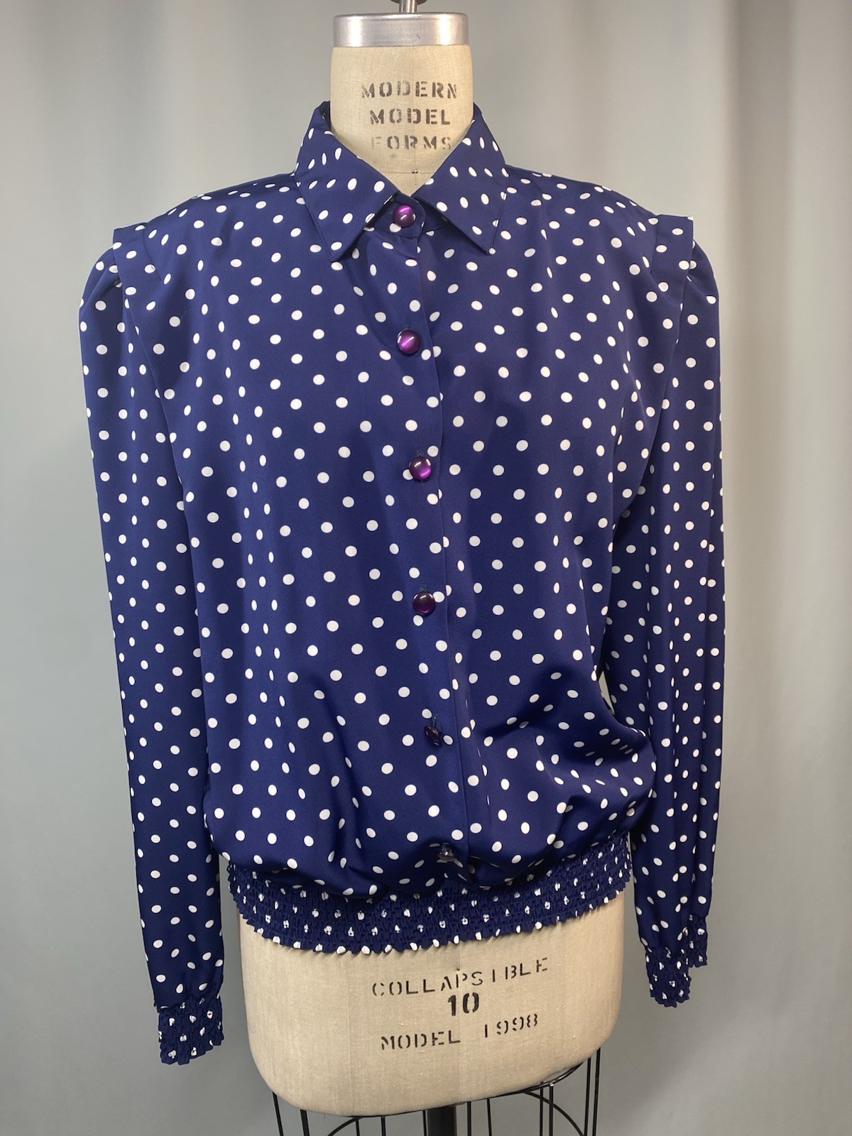 Vintage Blouse SIZE 20W blue white polka dot DRAPER’S & DAMON’S 80s 90s
