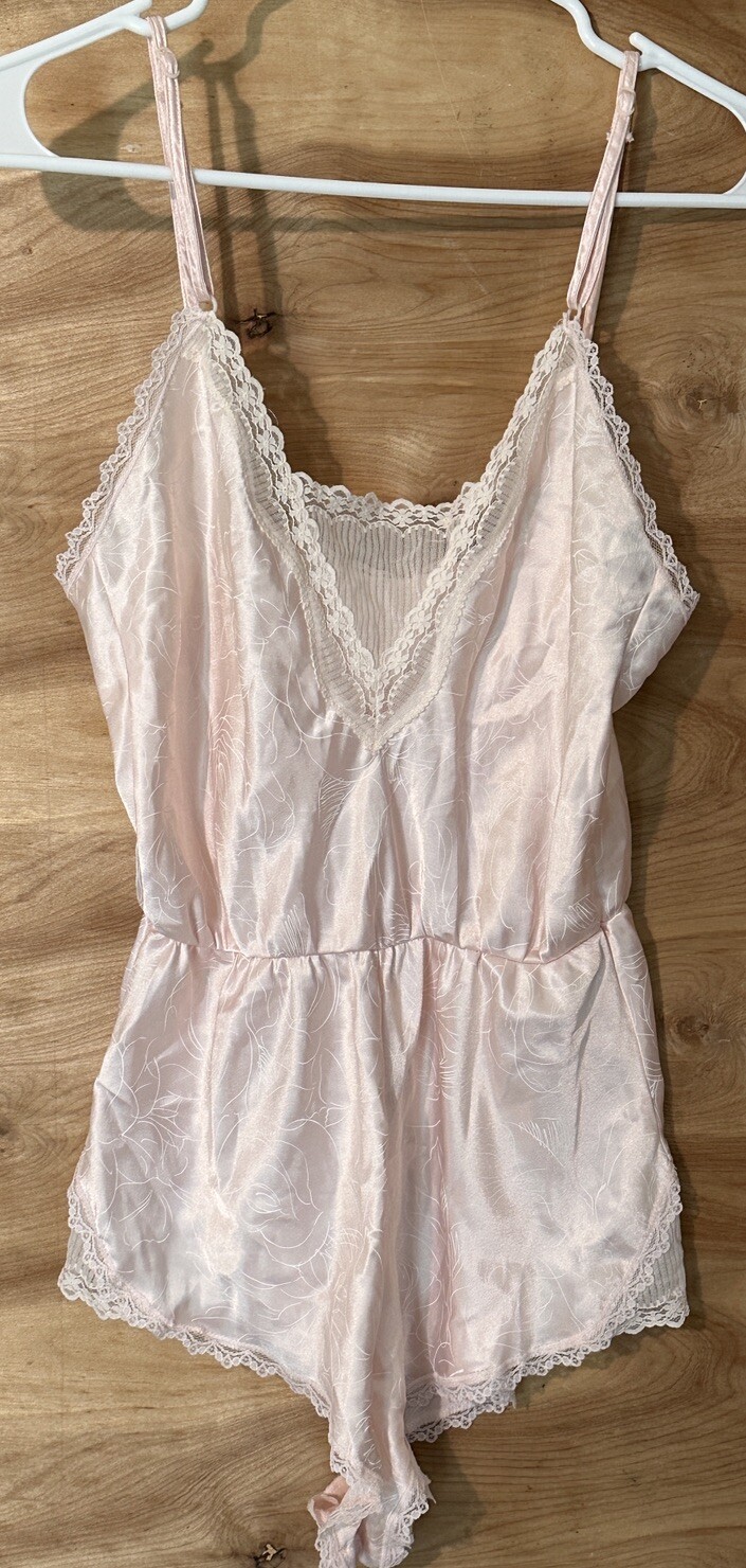 Vtg MAIDENFORM Chantilly SATIN Slip TEDDY Lingerie BODYSUIT Lace S 32 Union Made