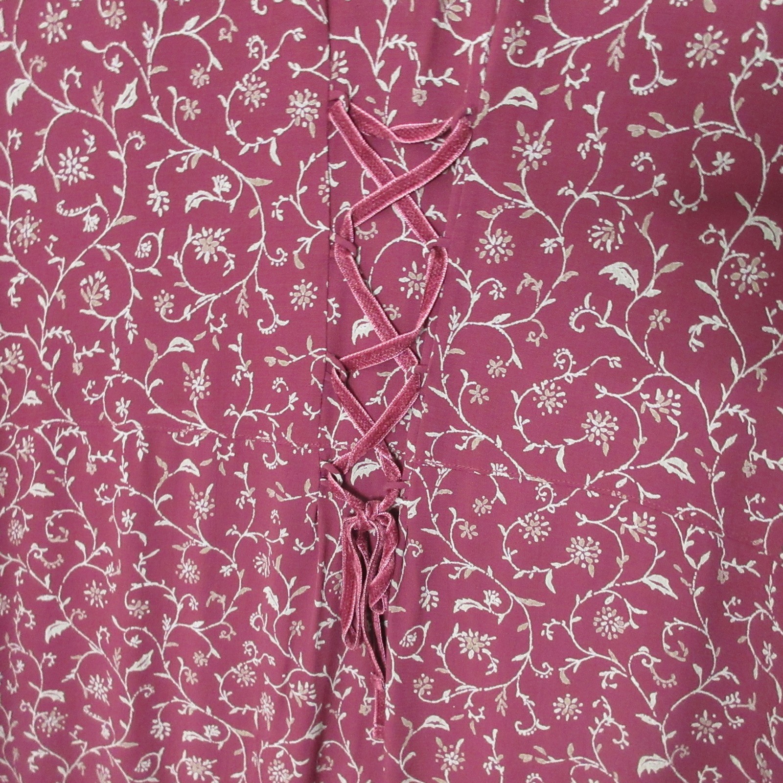 Vintage J Jill Dress XL Red Floral Velvet Lace Up Back Cottage Core Prairie 90s