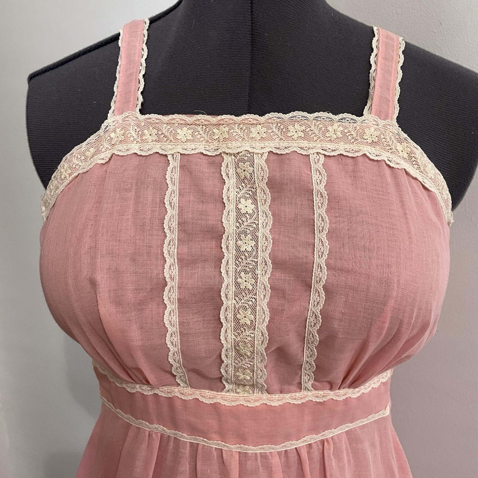 Vintage 70s Candi Jones Pink Prairie Maxi Dress Small Boho Cottagecore Lace
