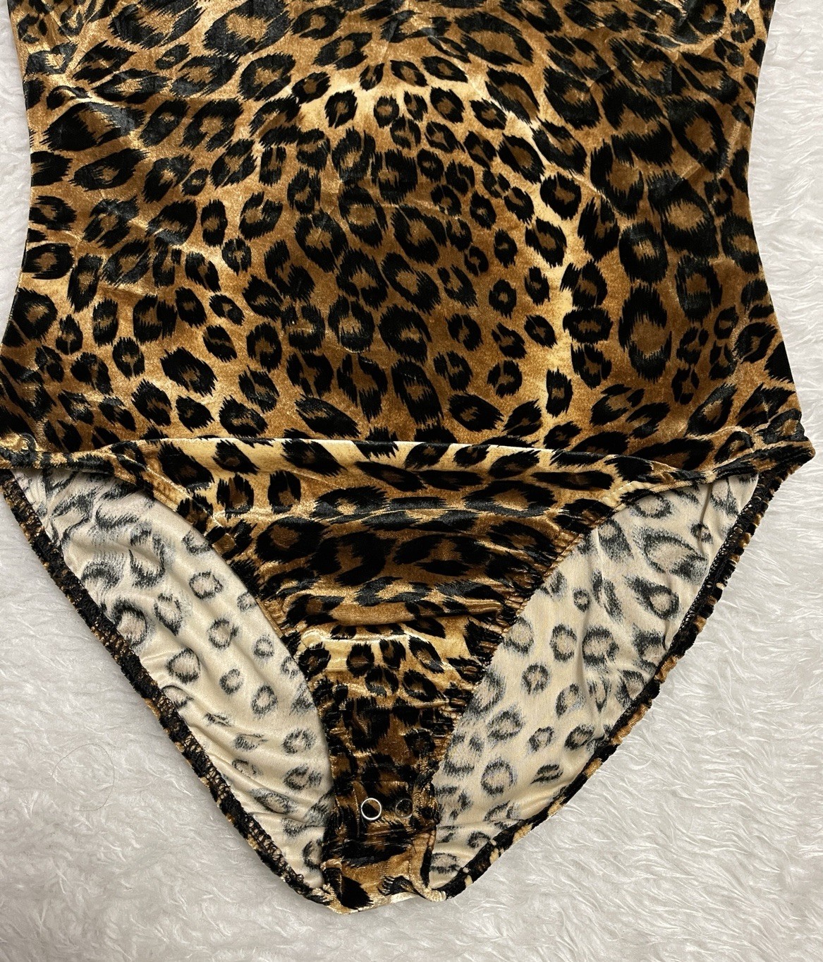Vintage Velour Leopard Print Long Sleeve Scoop Neck Bodysuit Size Large