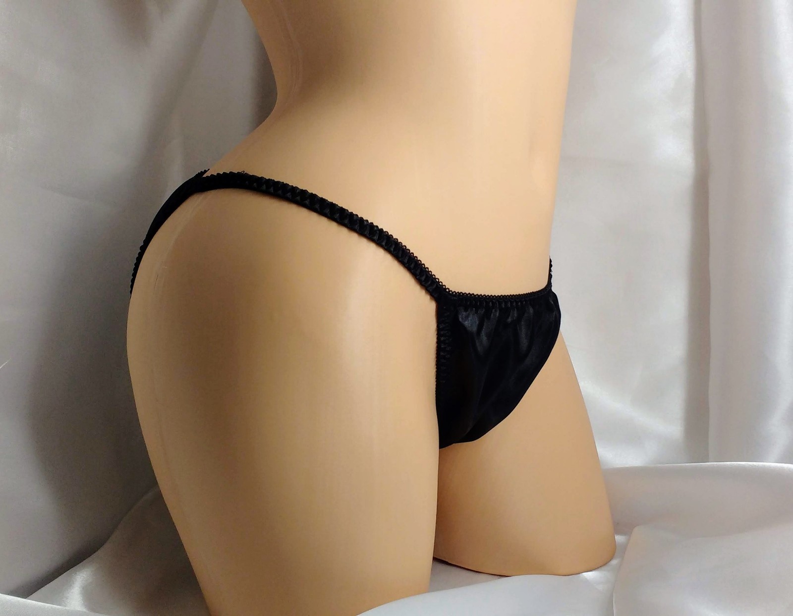 Black Satin String Bikini panties, classic style for women or men!