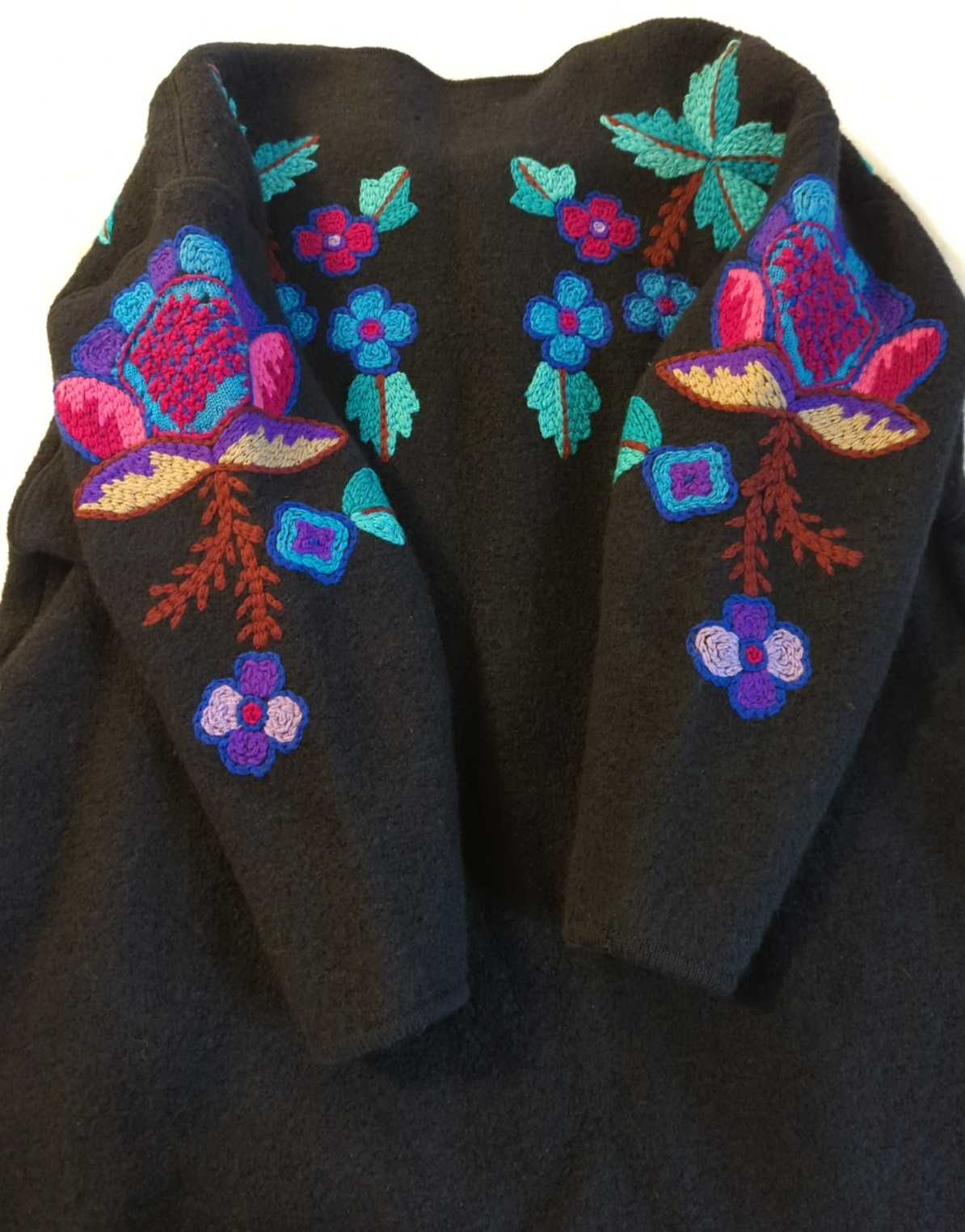 80’s Vtg Catharine Lover Wool Coat Sweater L SSG Embroidered Made in Hong Kong
