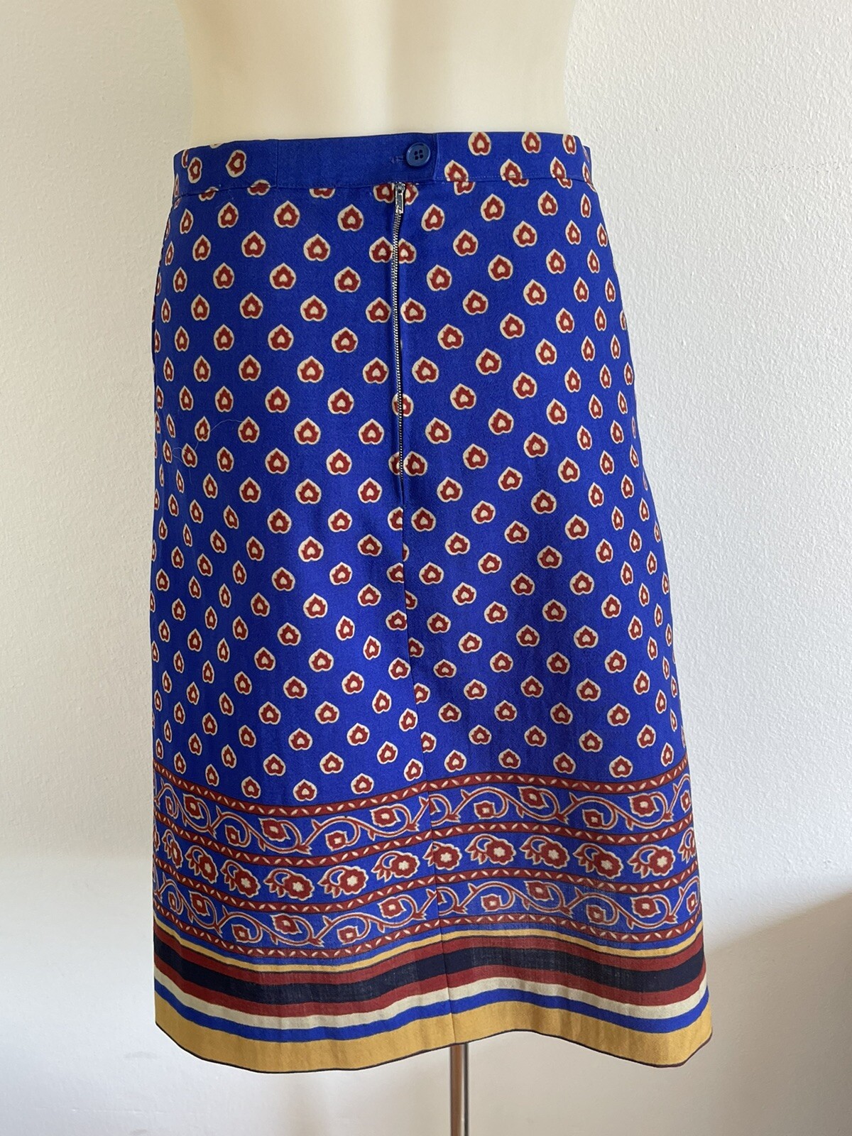 GUY LAROCHE 1980s Vintage Wool Skirt Cobalt Blue Block Print Handmade Size FR42