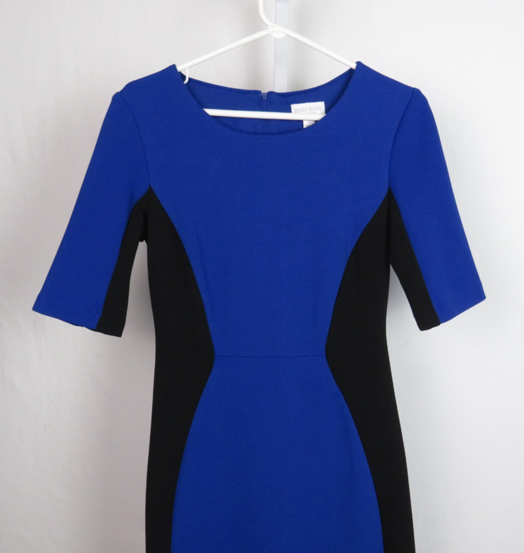 BISOU BISOU SIZE 10 DRESS POLY SPANDEX BLEND BLUE BLACK LINED LIGHT TEXTURE