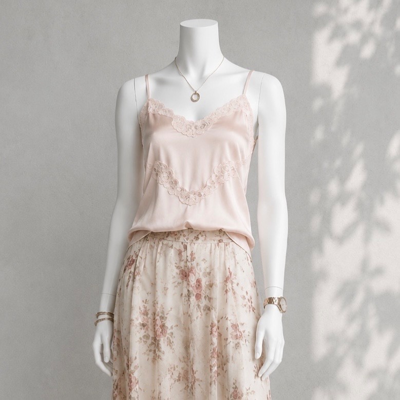 Vintage 80s Fairy Top M Pink Lace Trim Coquette Cottage Lingerie Cami Warners