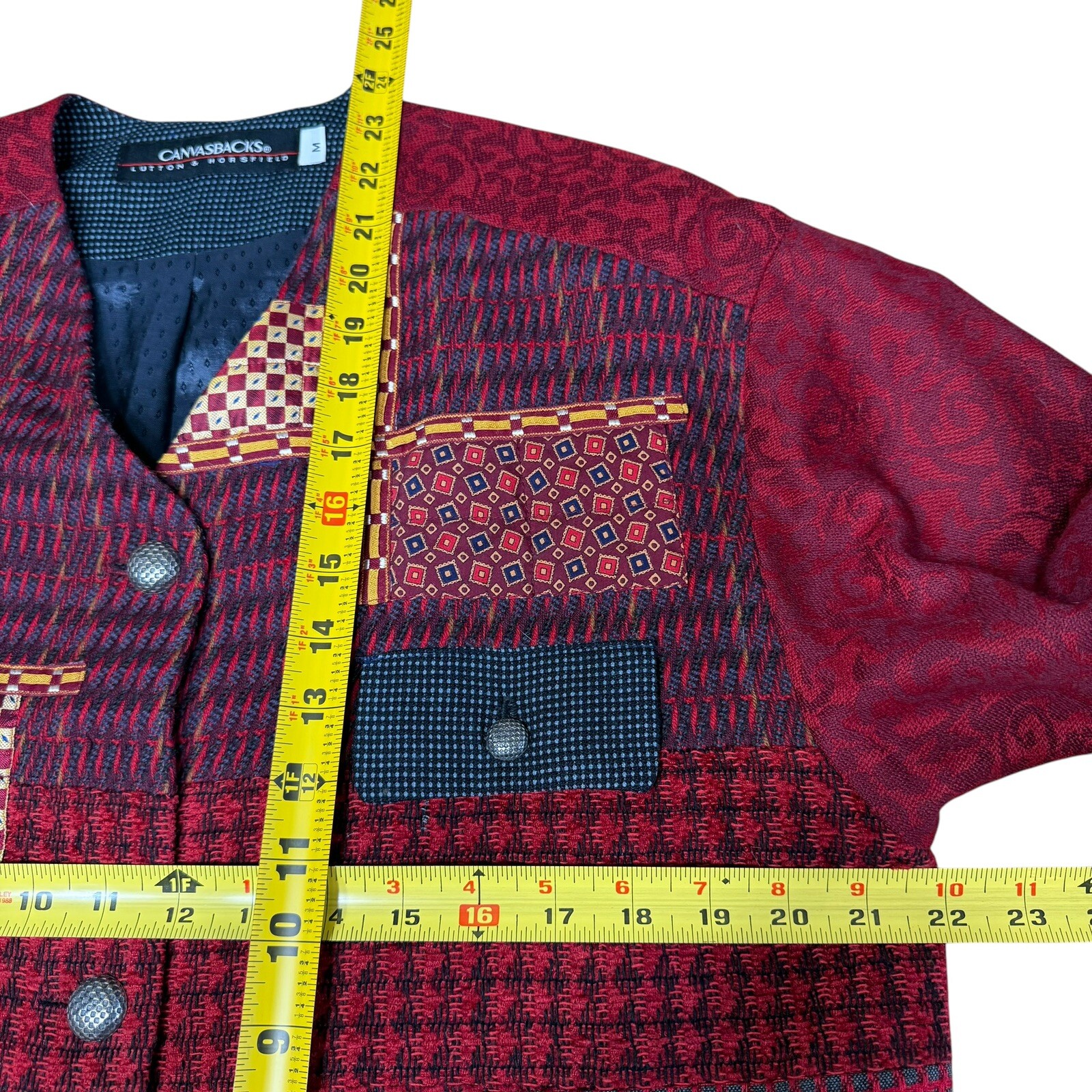 Vtg 80s 90s Canvasbacks Glutton Horsefield M Wool Silk Red Preppy Artsy Whimsy