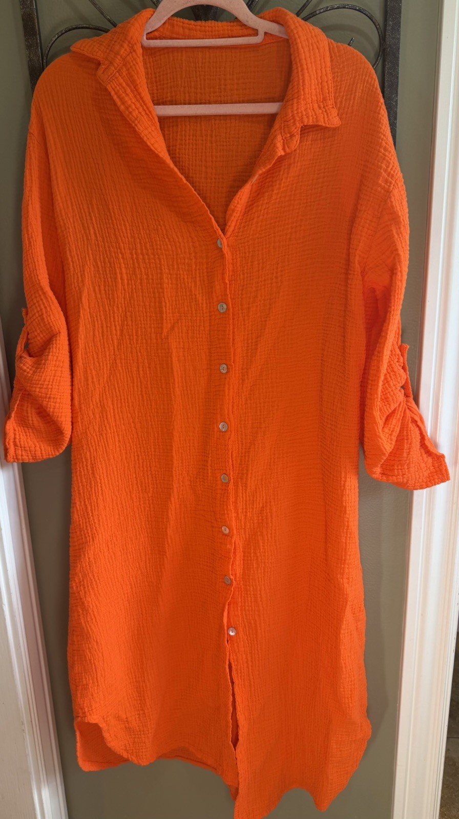 Beautiful Orange button down 100% Cotton dress made in Italy Gauze soft & comfy