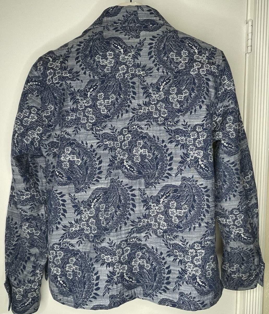 Vintage Rebecca Malone Size Large Blue Paisley Floral Quilted Jacket Blazer