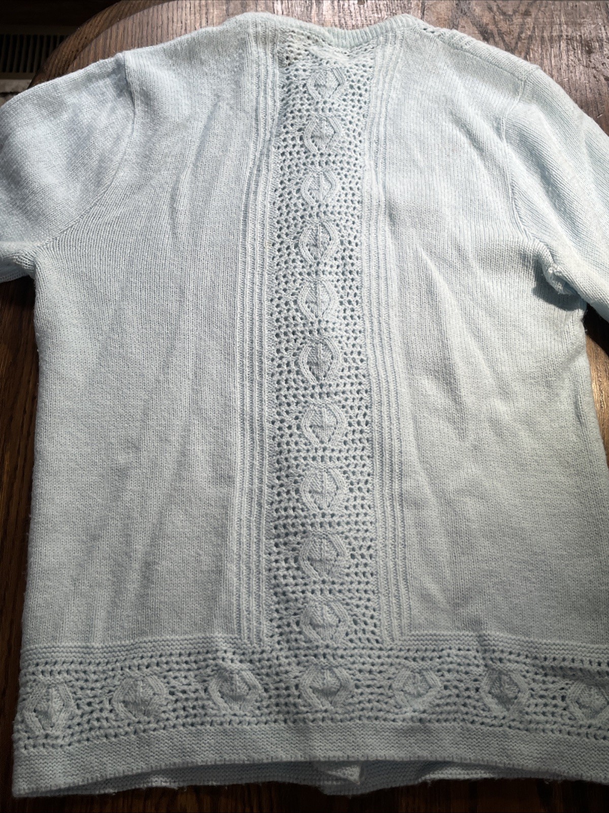 Vtg 60s Billie Jo Cardigan Pointelle Details Light Blue S/M? Grandma Chic