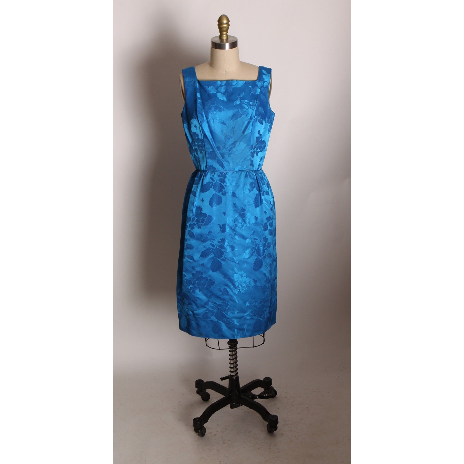 1950s Blue Floral Sleeveless Dress with Matching 3/4 Length Sleeve Jacket Outfit