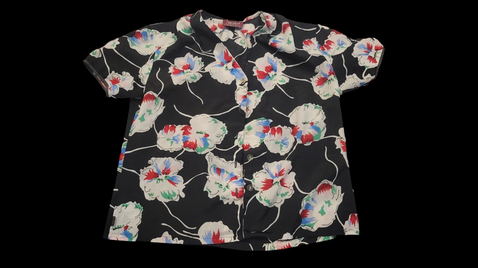 Rare 1970s Levi’s Floral Button Up Shirt- Black/Gold Tab – 19.5×17 Measures