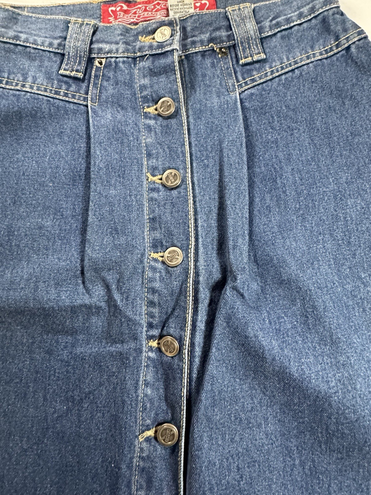 Vintage No Excuses Denim Straight Skirt Femme Fatale Button Front Pleated 9/10