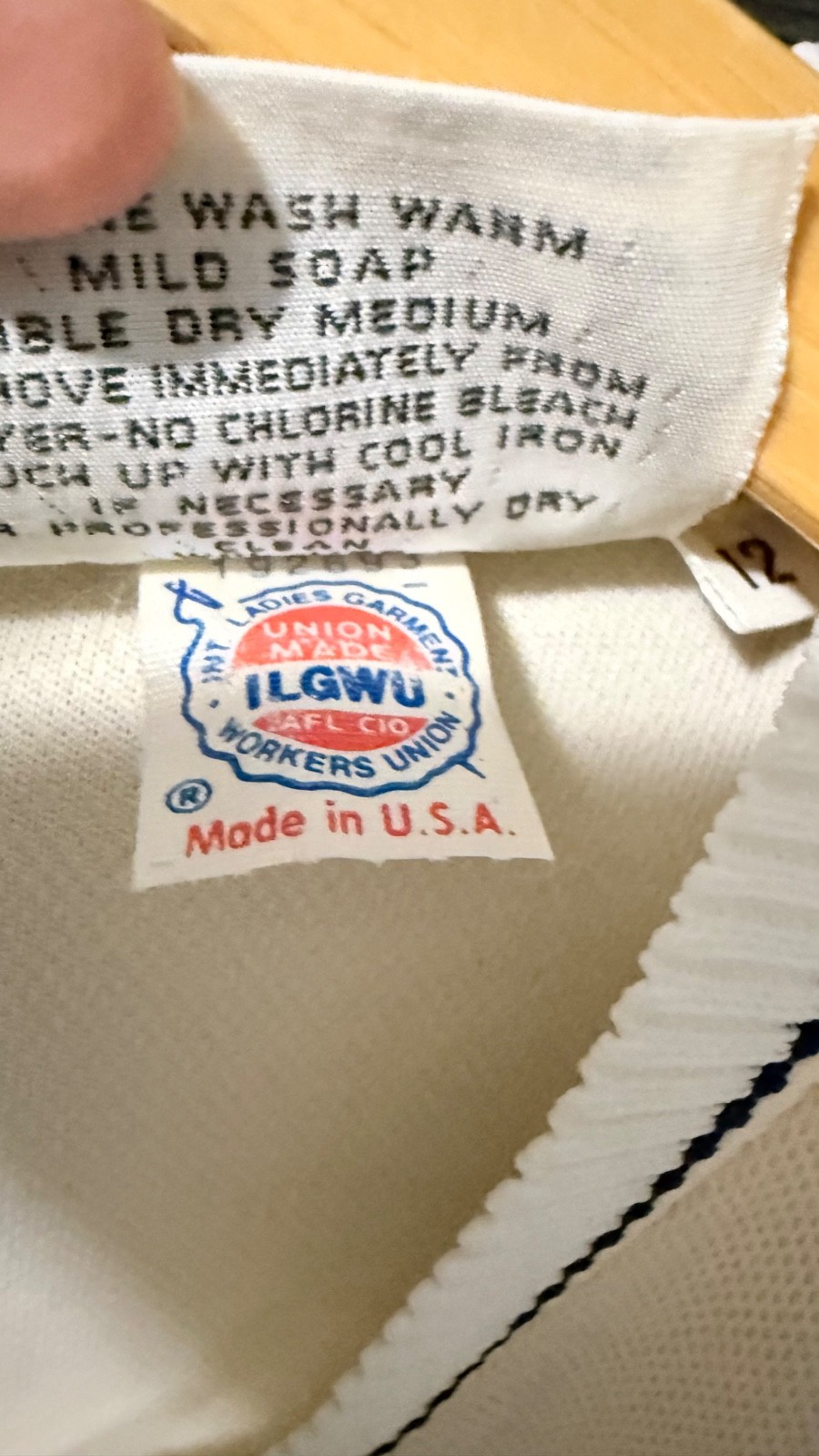 Vintage David Crystal Lacoste Tennis Dress USA Cream Navy Trim Belted Size 12