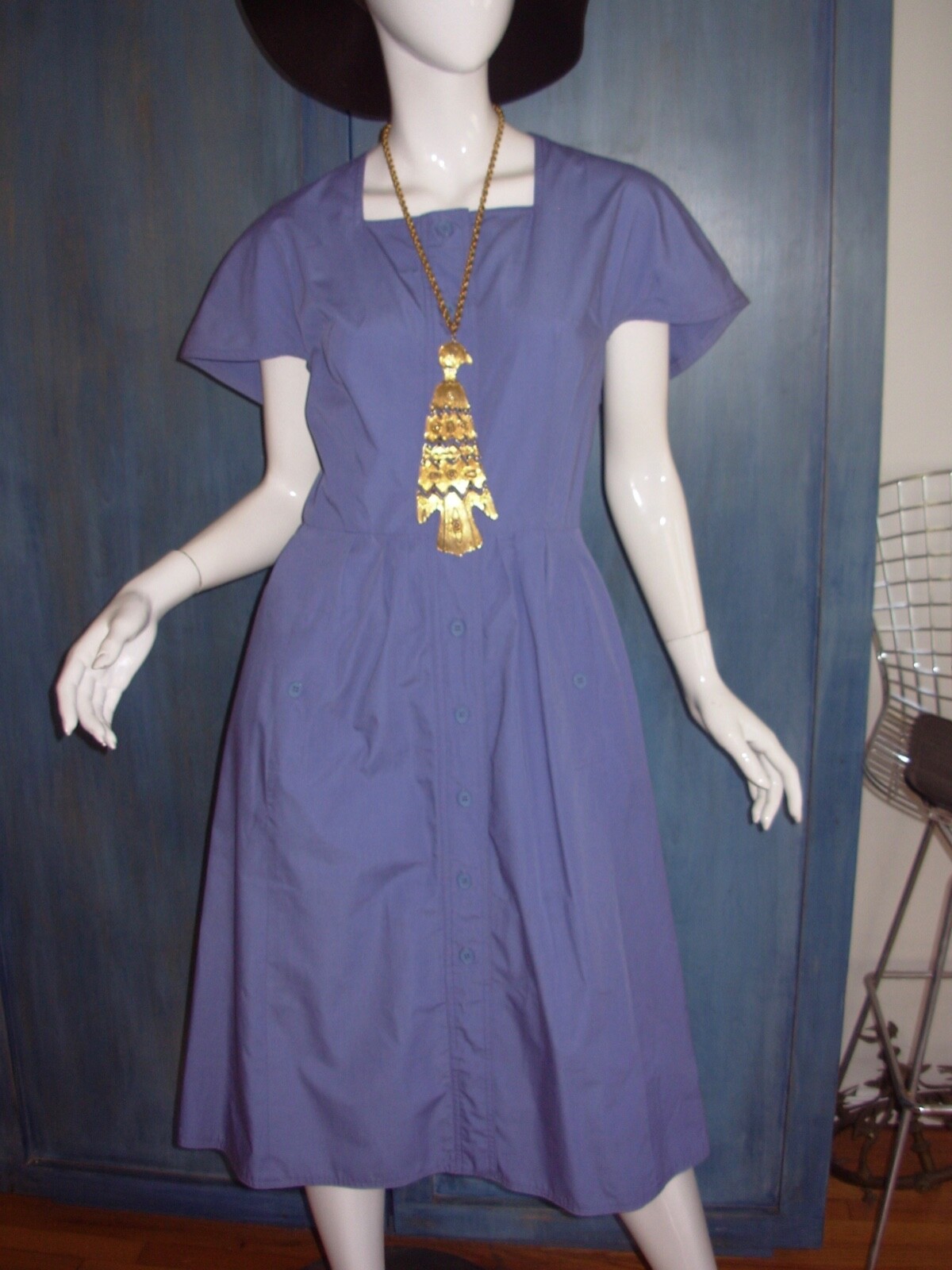 Vtg 70s 80s does 50s ST GILLIAN Dress M Cotton FIT FLARE Picnic CAPE PINUP Shirt