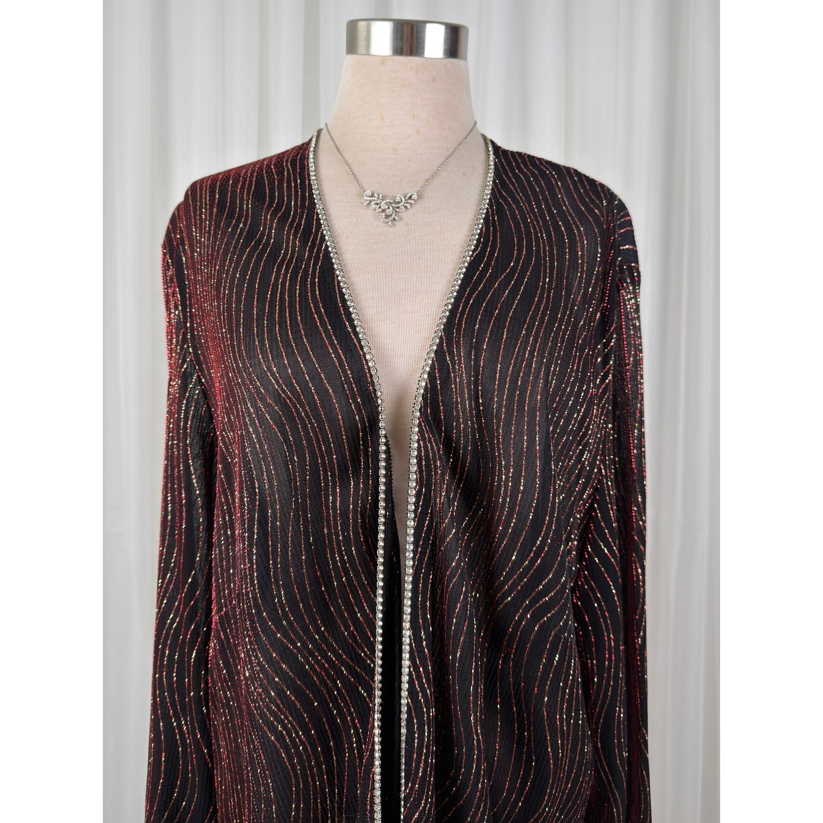 Onyx Nite Rhinestone Metallic Open Front Cardigan Duster Plus Size 24W Glam