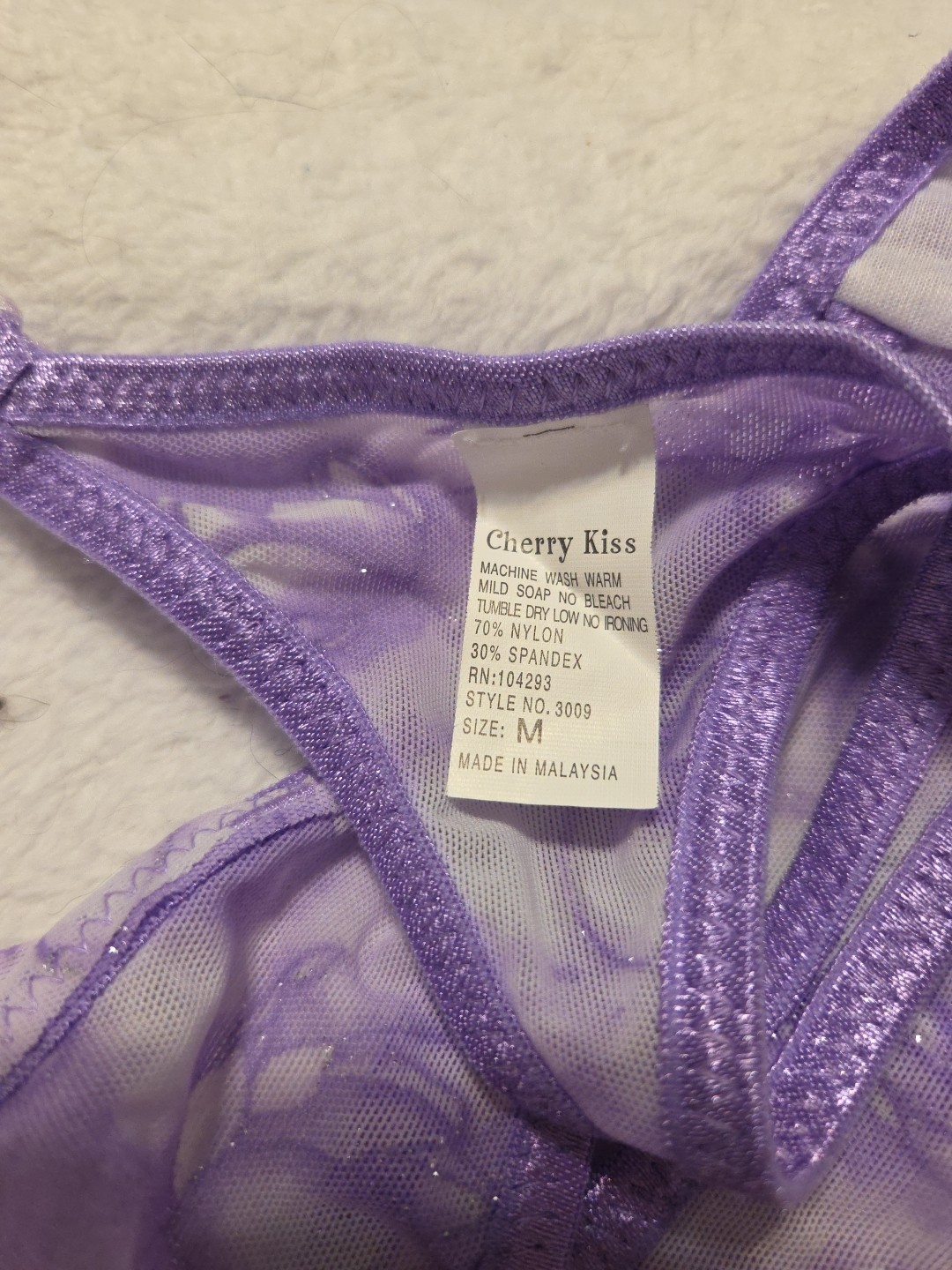 NWT Vintage Lavender Shine Sheer Cherry Kiss Thong Size Medium 6 Panties