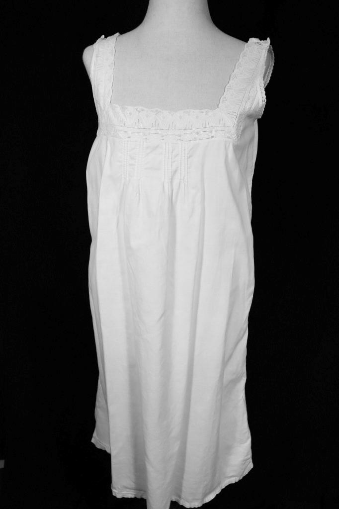 Antique Edwardian-1920’s French White Cotton Slip/Night Gown Medium Exc Cond