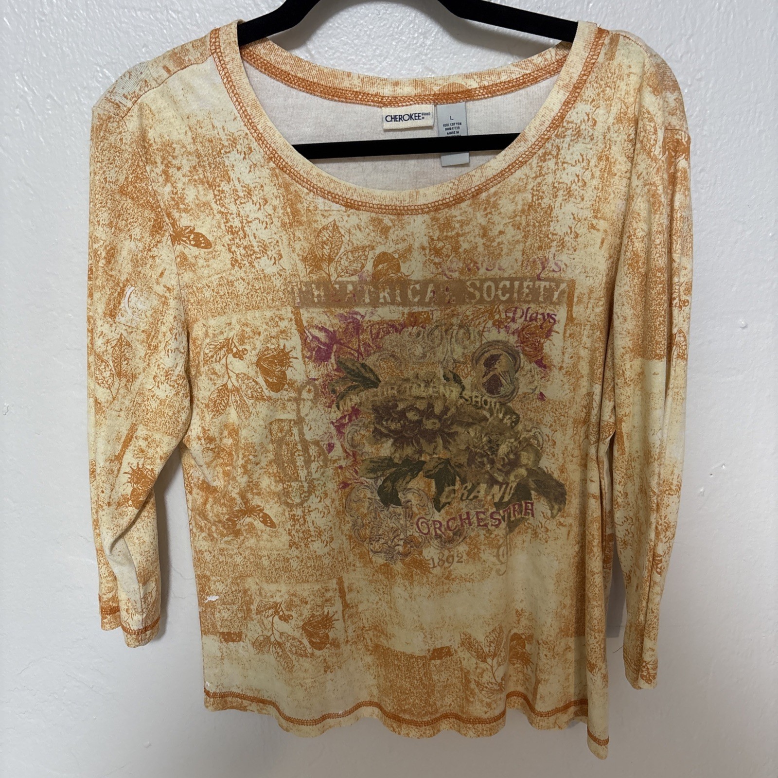Vintage Cherokee Orange Yellow Cowboy Long Slv Shirt Womens Size L