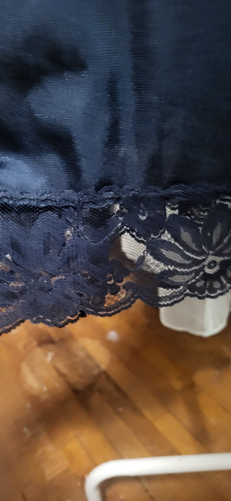 Vintage Lorraine Navy Blue & Lace Trim Full Slip Lingerie Dress 36