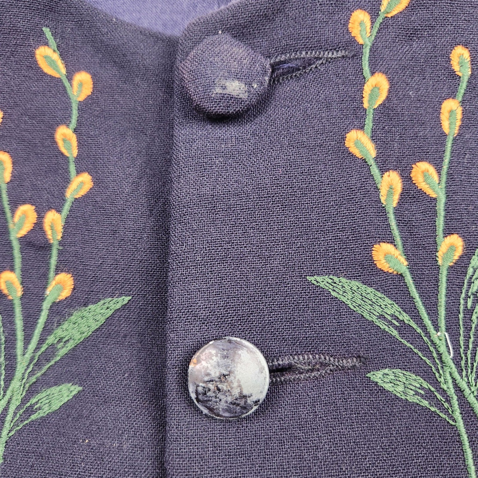 Tailored by The Little Village Tailors Vintage Navy Floral Embroidered Vest XXL