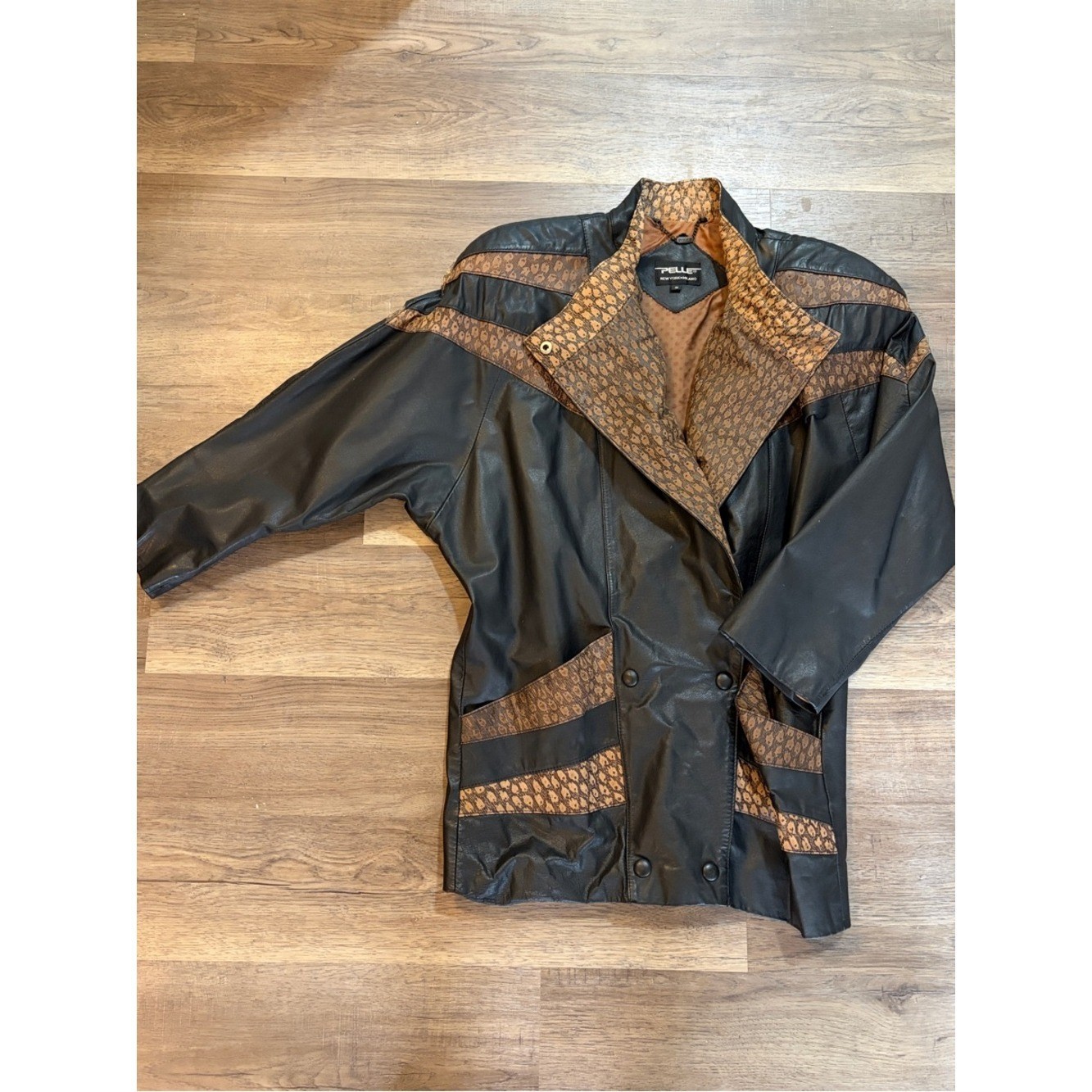 Vintage Pelle Pelle Milano NY Black Leather Jacket Brown Accents 80s 90s Street