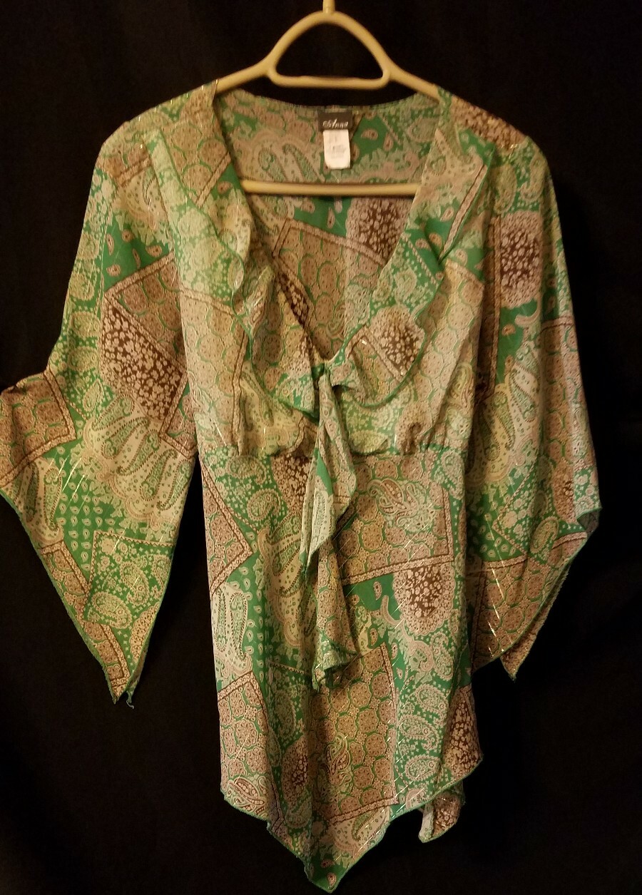 Vintage Floral BOHO Hippie Handkerchief Top Tied Waist 1XL/XL