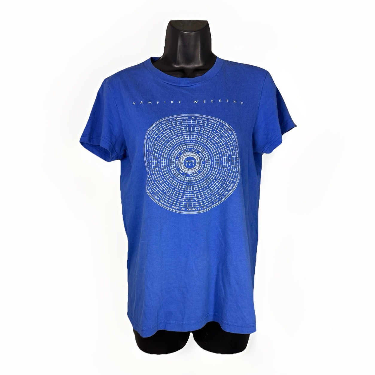 Vampire Weekend Vtg Contra White Sky Lyrics American Apparel Blue Women Tee Sz L