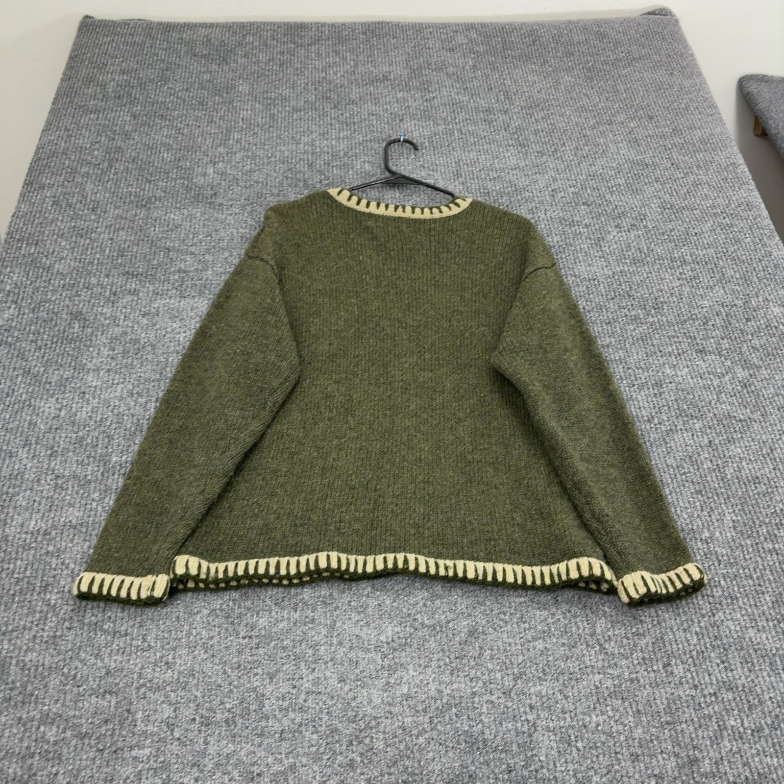 Vintage EMS Sweater Womens S Green Wool Blanket Stitch Crewneck Gorpcore Outdoor