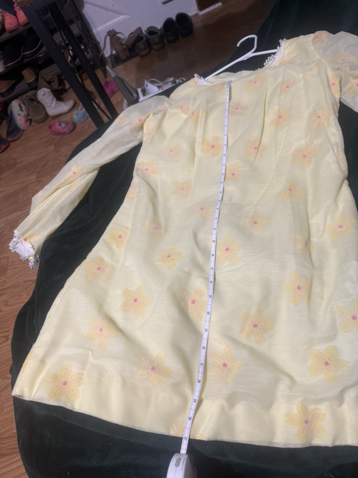 Vintage Yellow Floral Bell Sleeve Dress