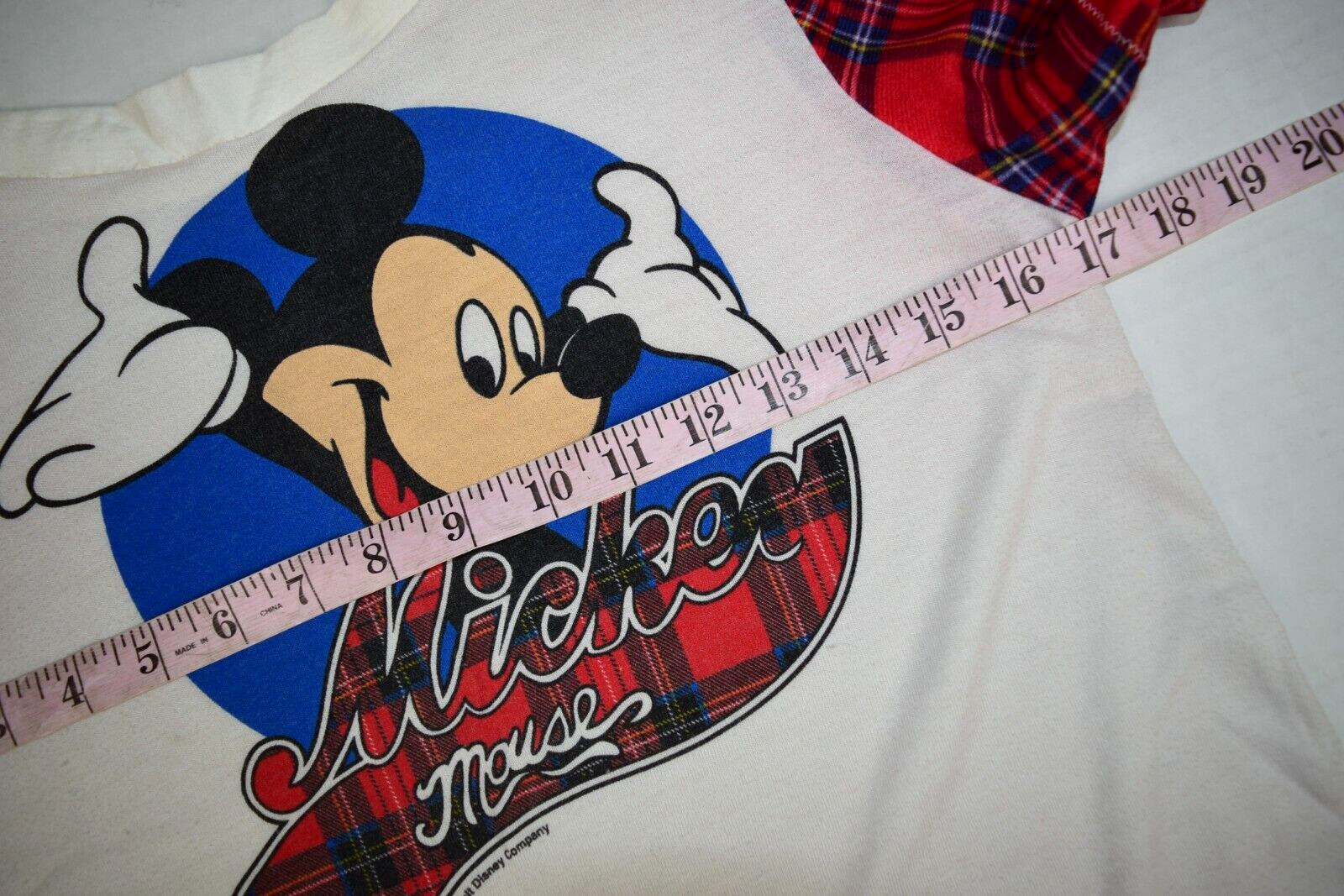 Vintage Mickey Mouse Shirt Love Clothing Size S 90s Plaid Drawstring Handmade