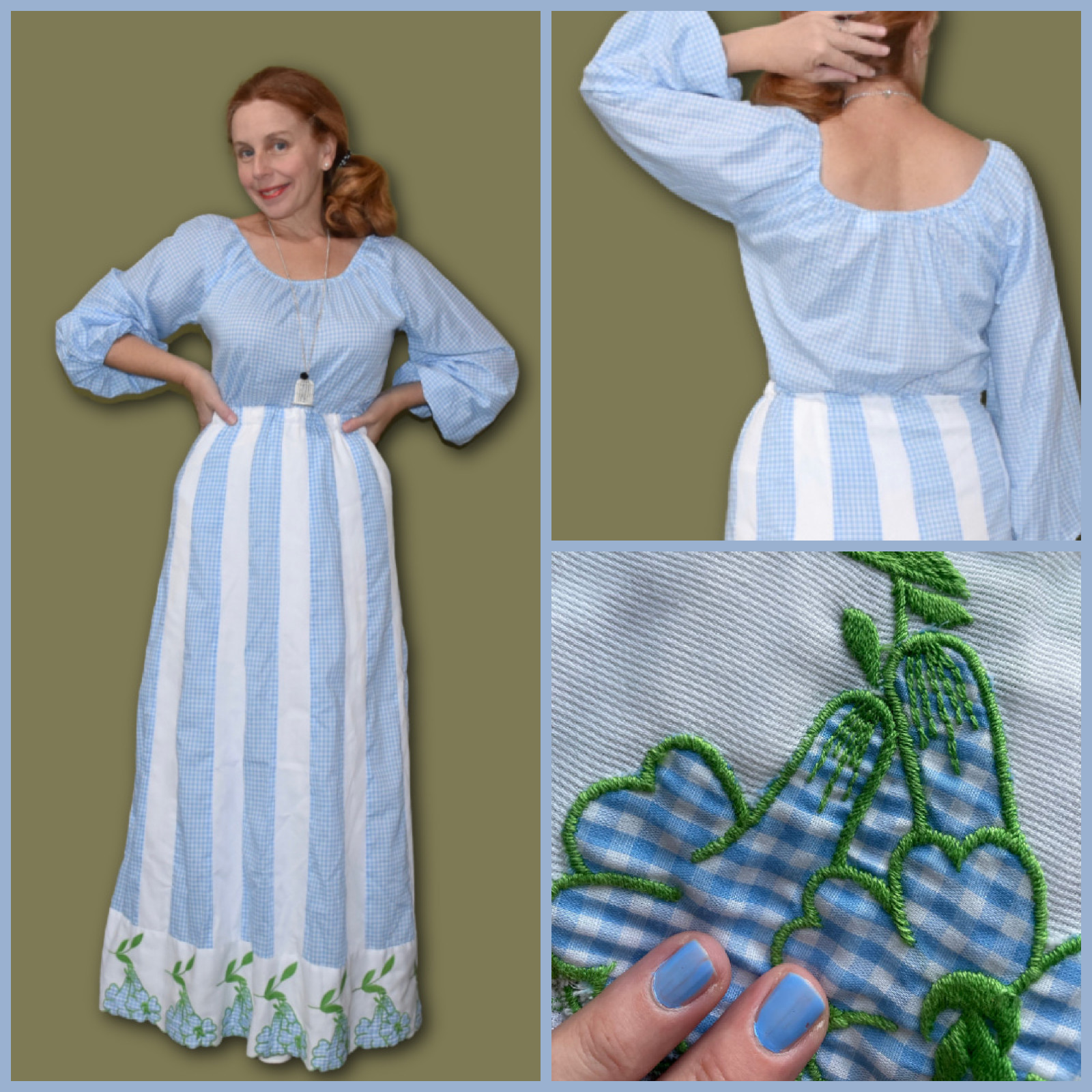 ~*SWEET GINGHAM AND PATCHWORK MAXI BOHO SKIRT & PEASANT BLOUSE SET by MR HANK*~