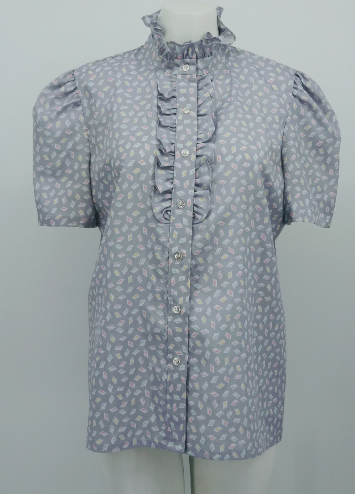 Vintage Lucky Winner Blouse Top L Ruffles Secretary Geek USA polyester