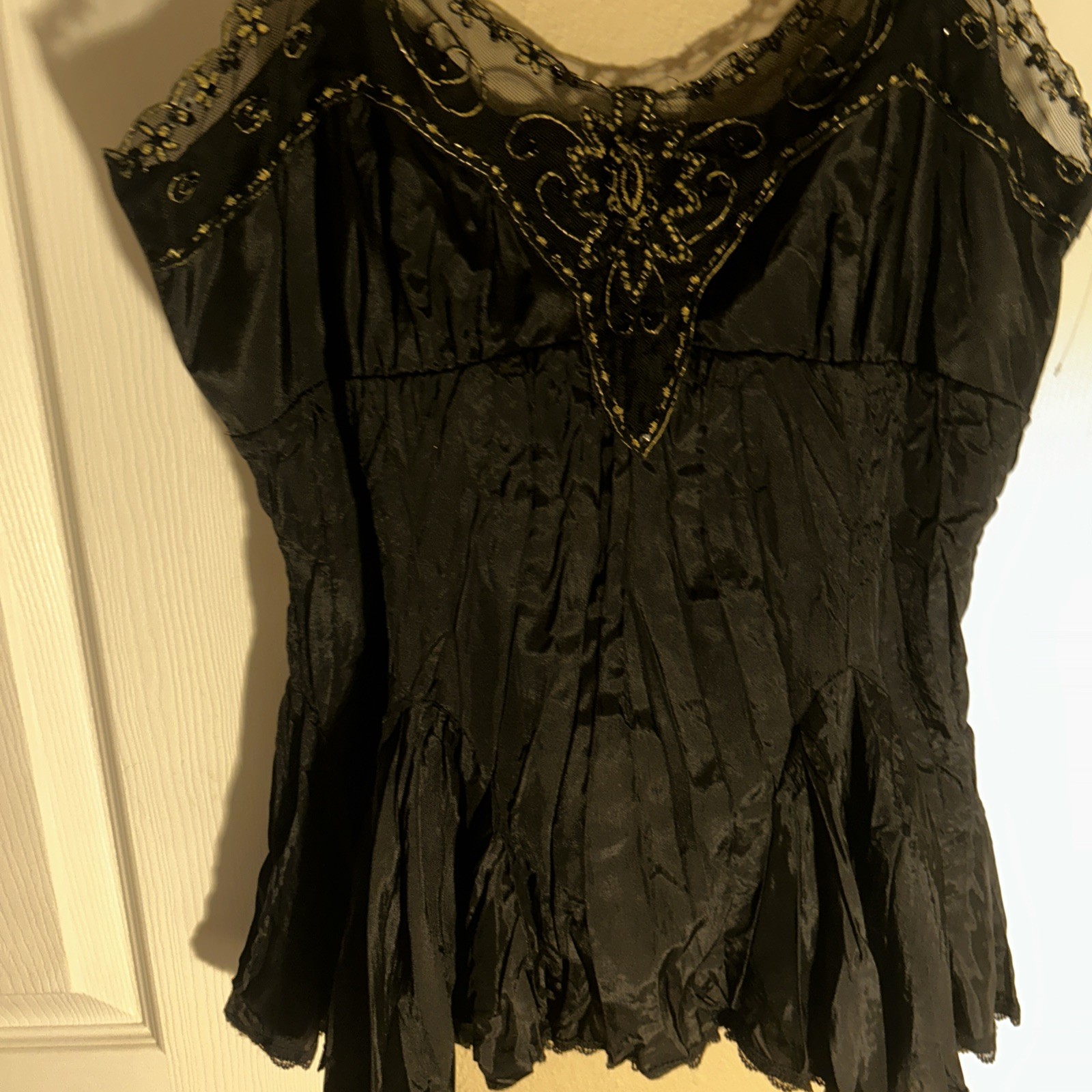 Vintage Y2K YANK Black Fairy Whimsygoth Tank Lace Bead Embroidery Size L
