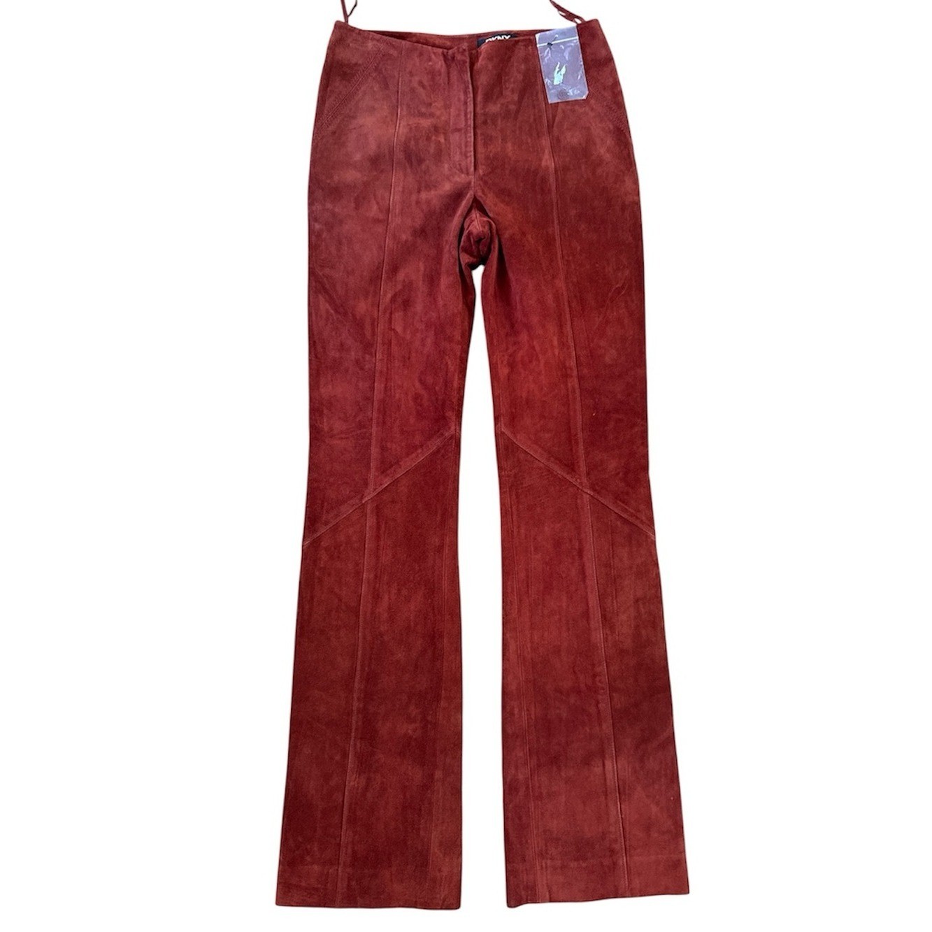 DKNY Y2K 90’s rust colored suede leather slim fit boot cut pants lined NWOT Xs/S
