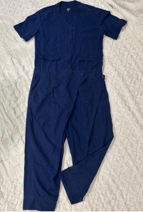 Rare CROQUIS Japan Cross Panel Boilersuit Jumpsuit Cropped Coveralls Navy-Sz M