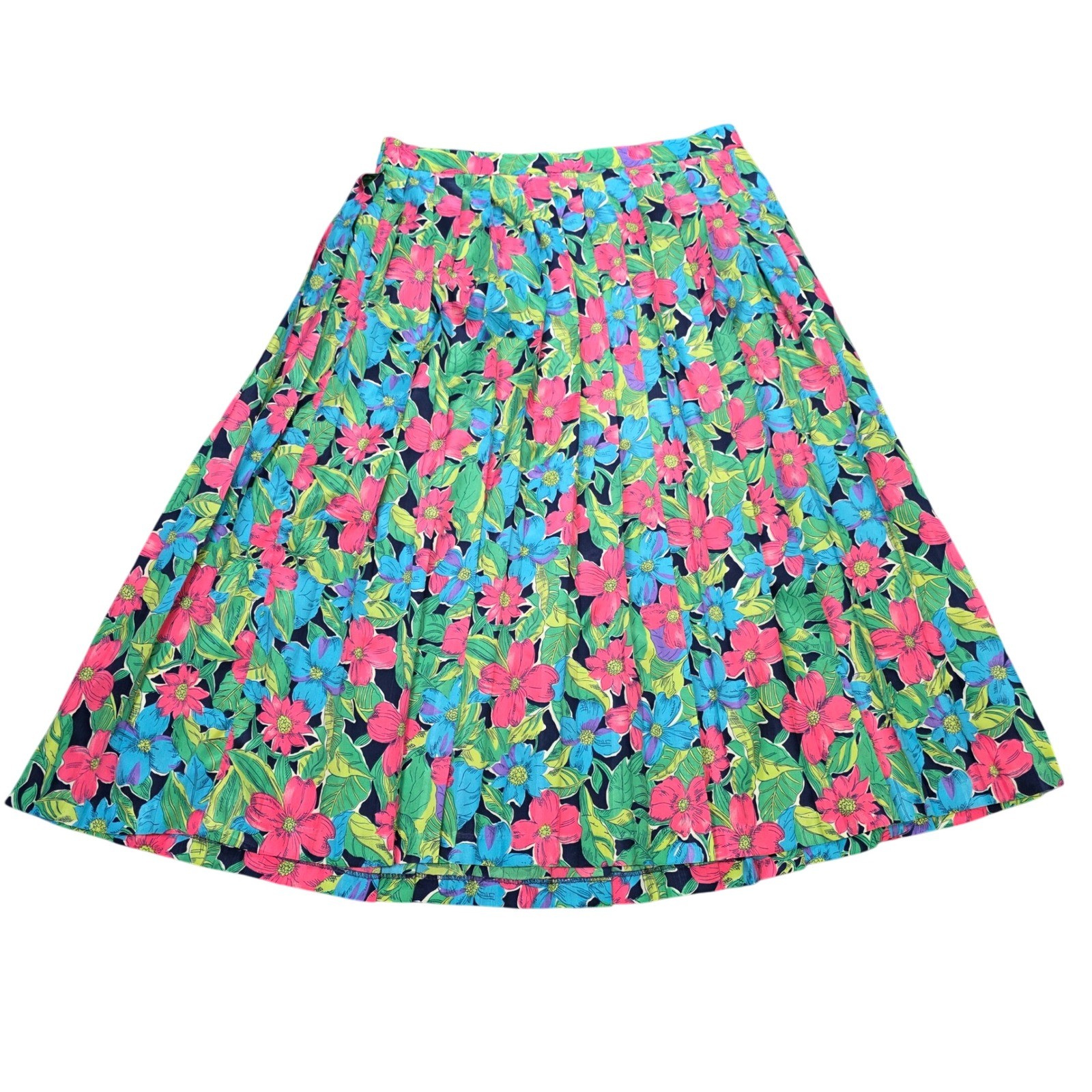 Vintage Koret Floral Midi Skirt Women’s Size 20W Green Pink Navy Blue Pleated