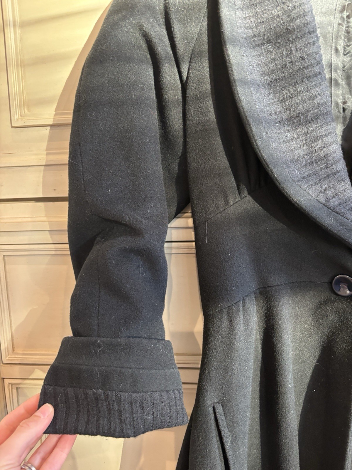 Bernard Perris Paris Vintage Black Full Length Wool Coat Pockets Small READ