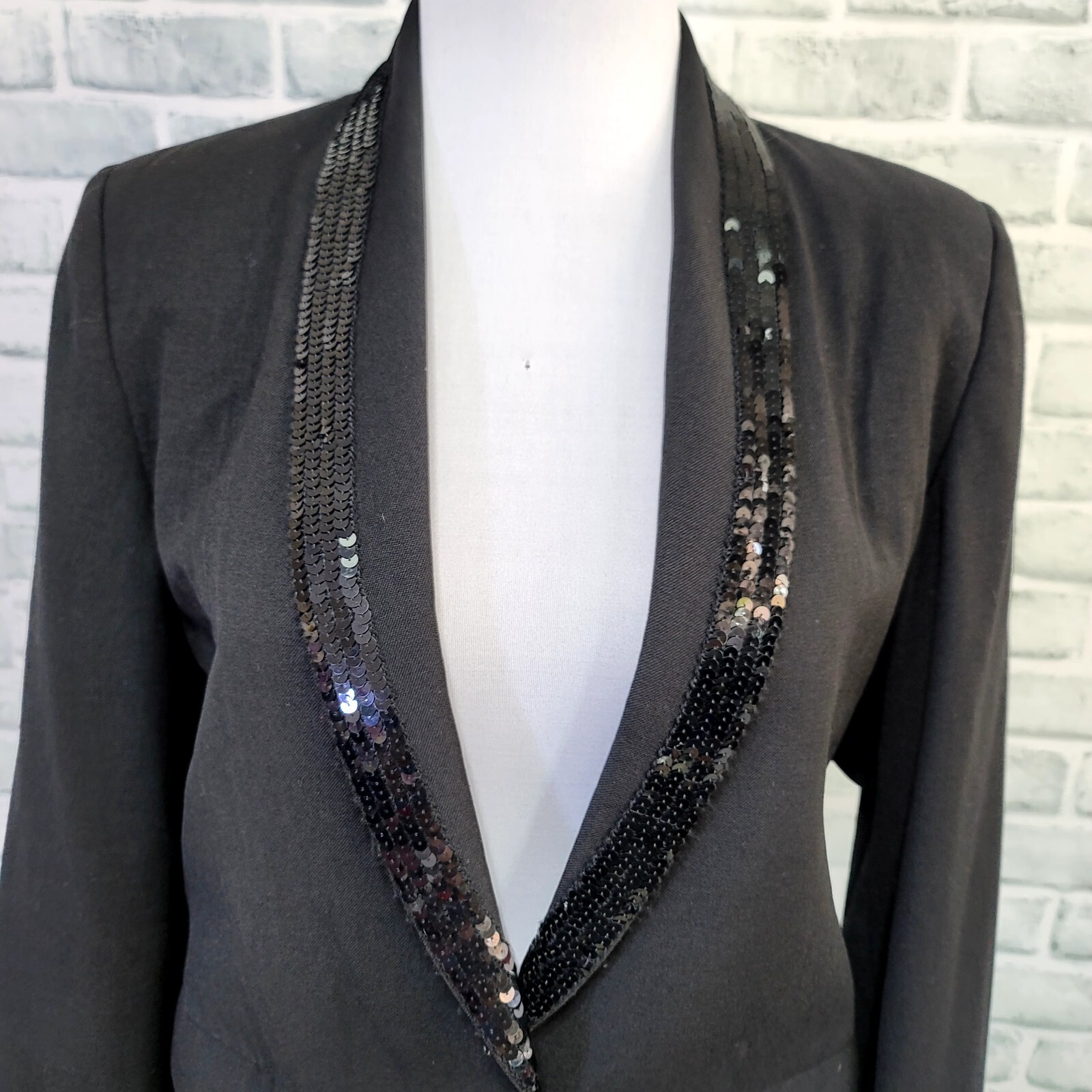 Vintage 70s Ted Lapidus Diffusion Womens 42 Black Sequin Collar Blazer 1 Button