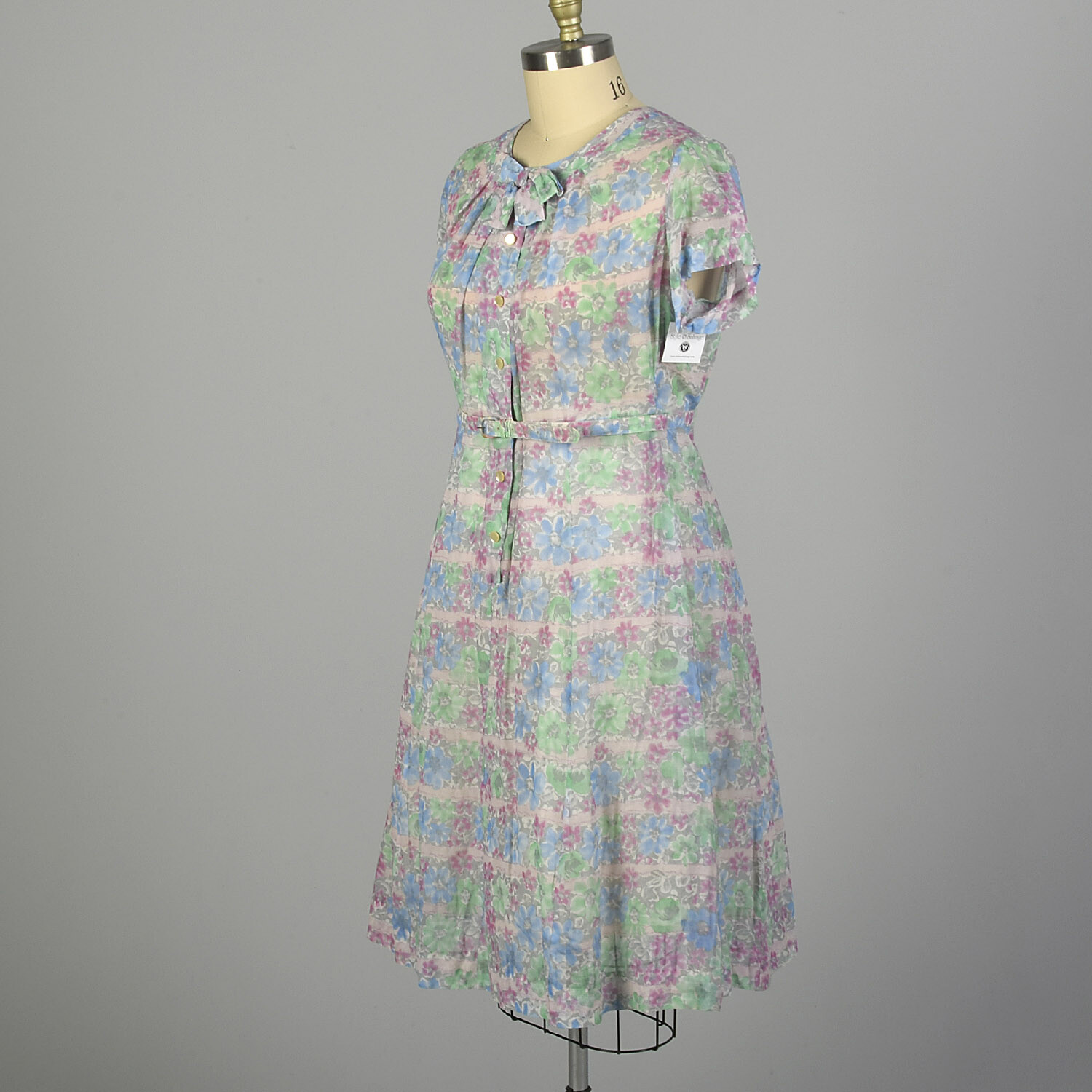 XXL 1950s Day Dress Semi-Sheer Lightweight Floral Summer Short Sleeve Casual VTG