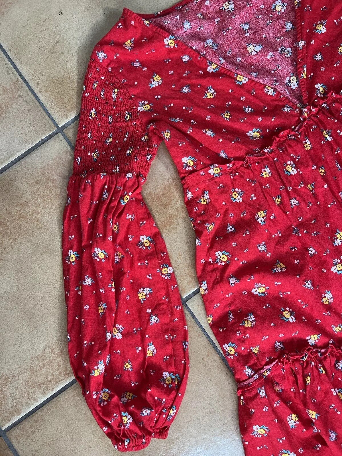 Retro 70s Red Prairie Mini dress Billabong X Wrangler Western VTG Cottage Boho